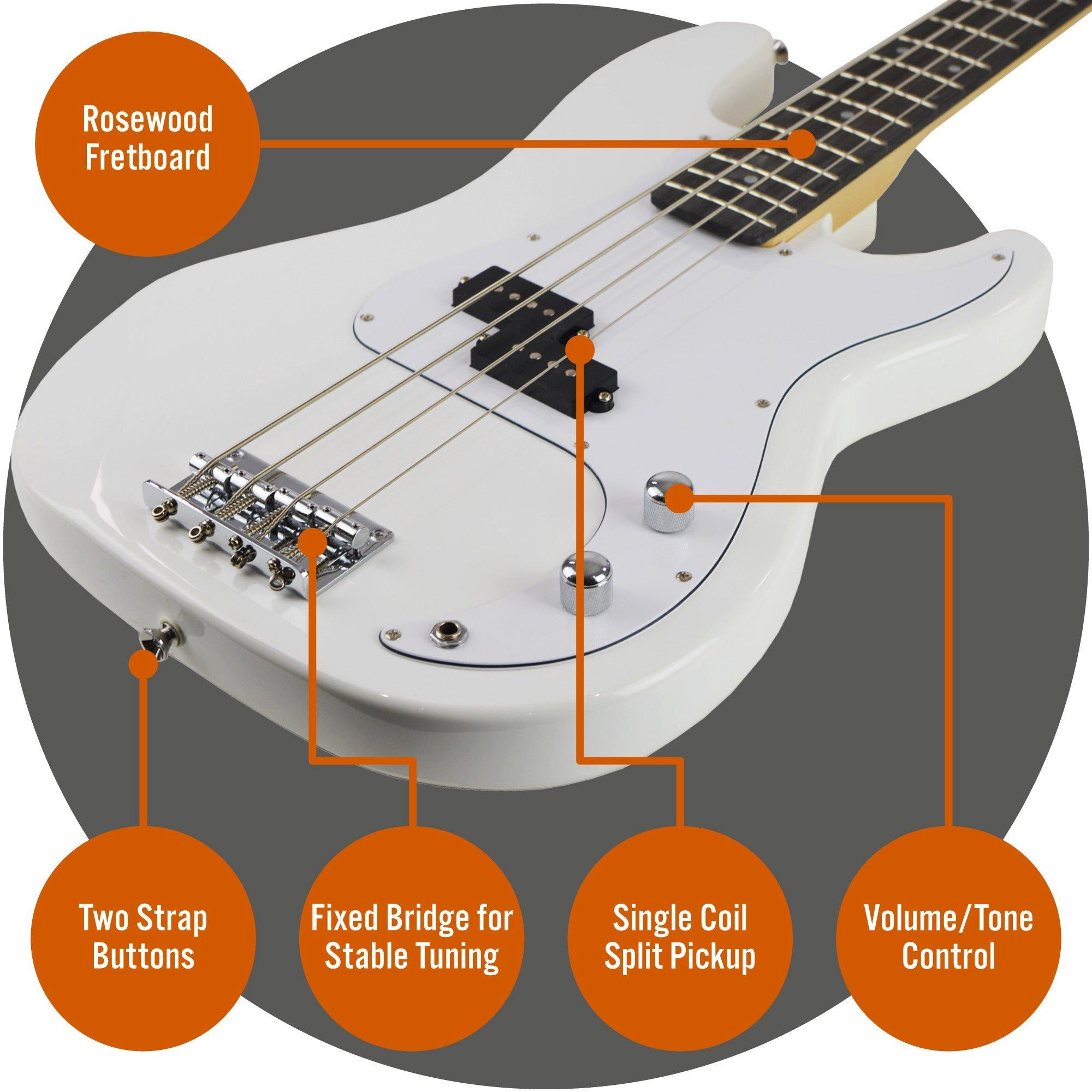 White - 3rd Avenue - Electric Bass Guitar Pack - 4