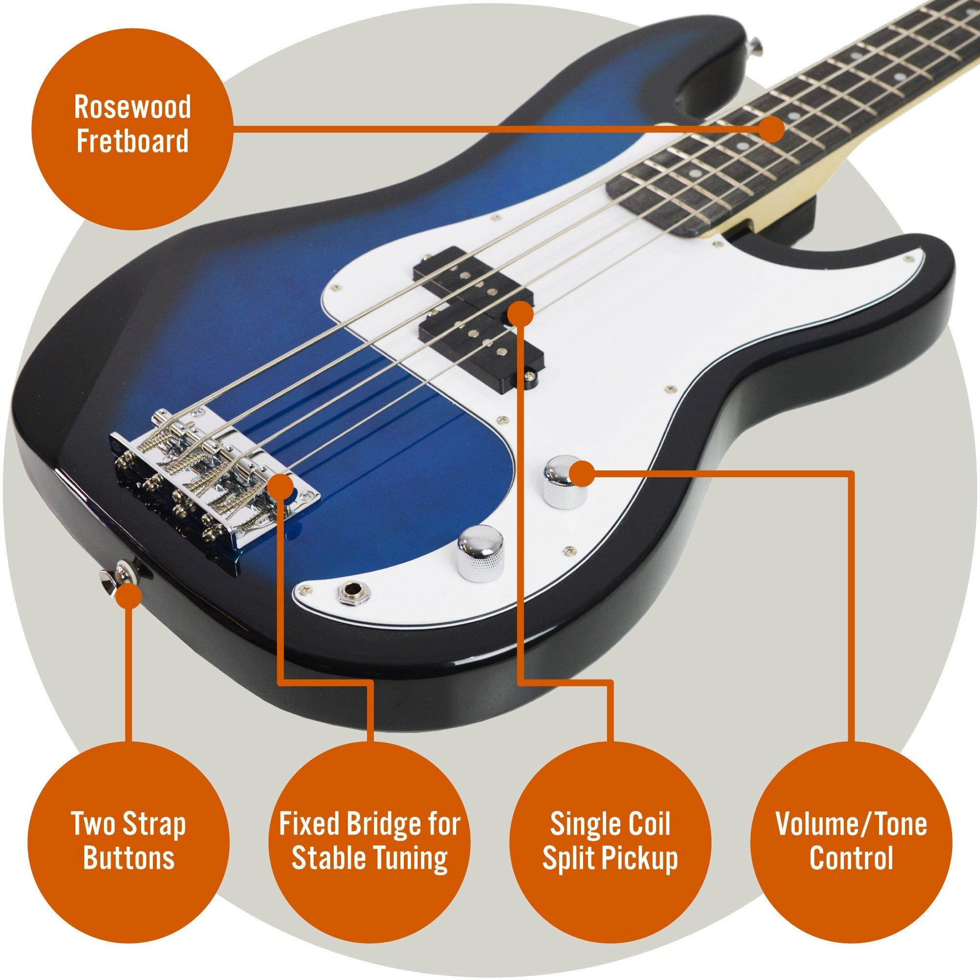 Blueburst - 3rd Avenue - Electric Bass Guitar Pack - 4
