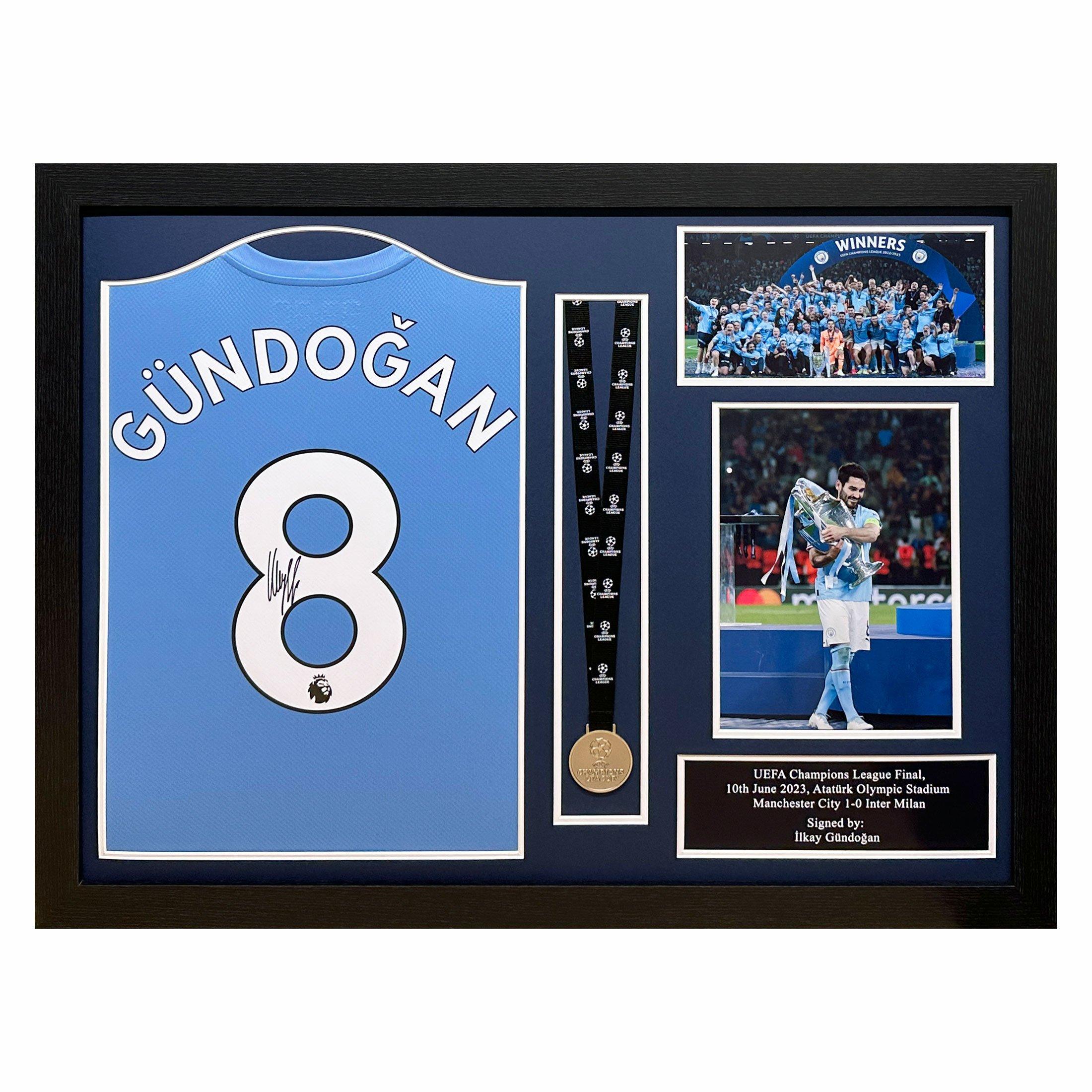 Allstarsignings Ltd  Ilkay Gundogan Signed Framed Manchester City Shirt - Blue
