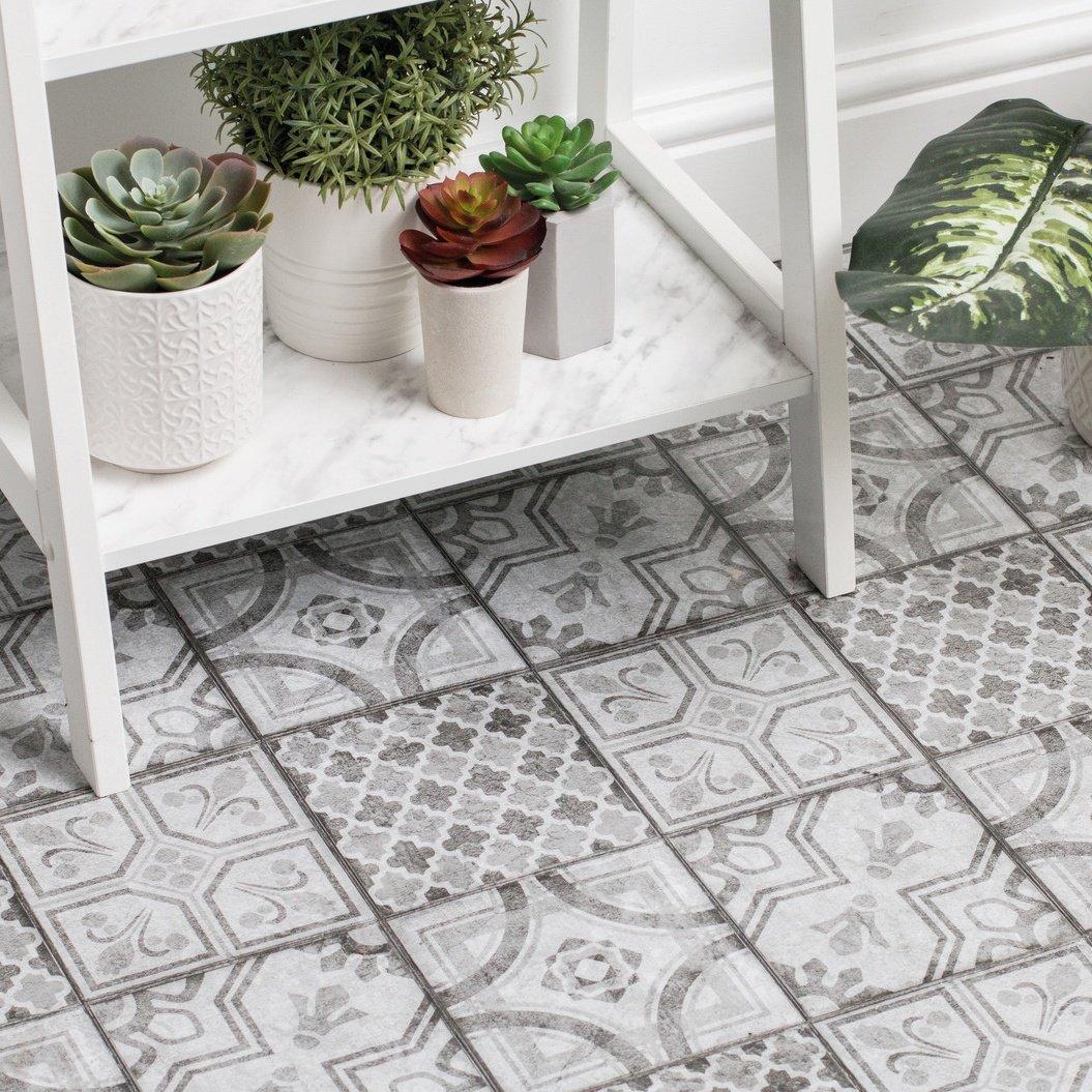 Grey - D C Fix - Self Adhesive Vinyl Floor Tiles Moroccan Grey - 3