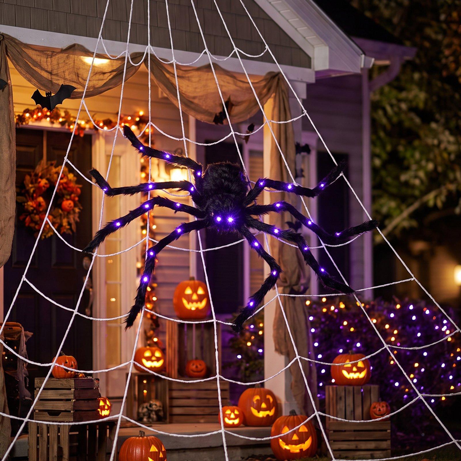 Black - LIFE IDEAS - Halloween Light-up Giant Spider & Web Decorations - 1