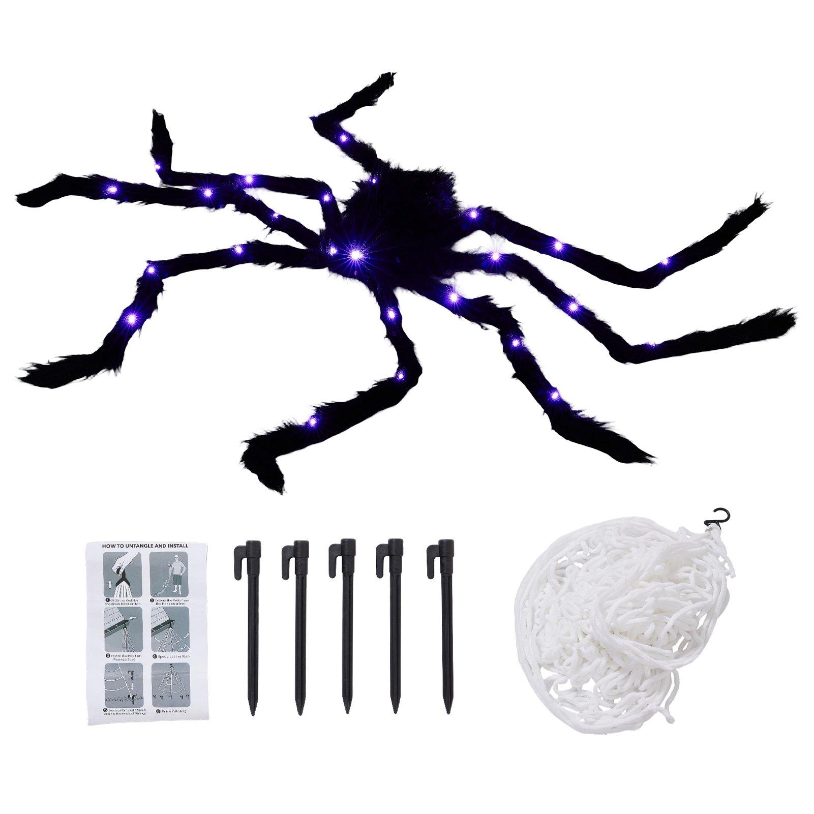 Black - LIFE IDEAS - Halloween Light-up Giant Spider & Web Decorations - 10