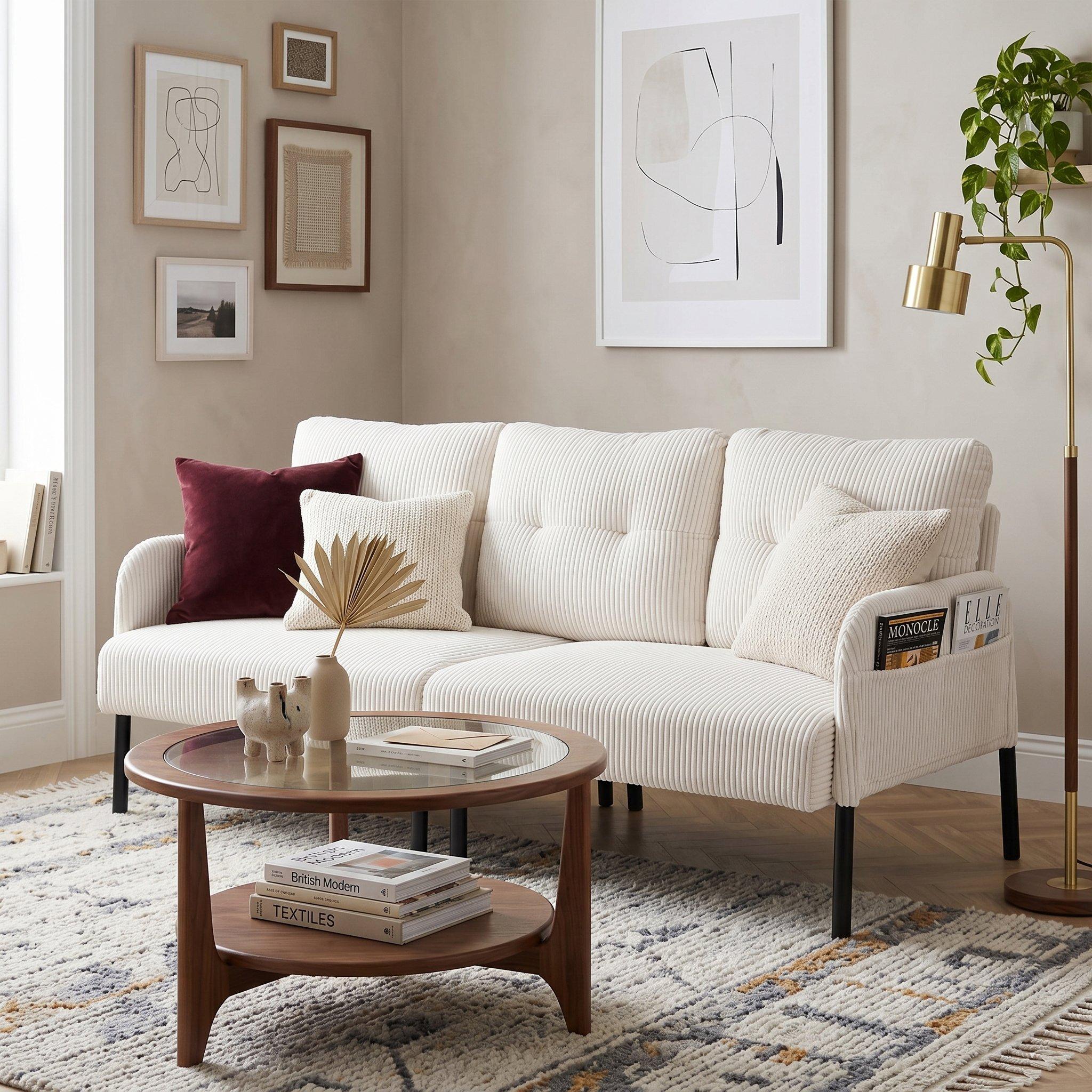 Urban Meuble Modern Corduroy 3-Seater Sofa with Pockets