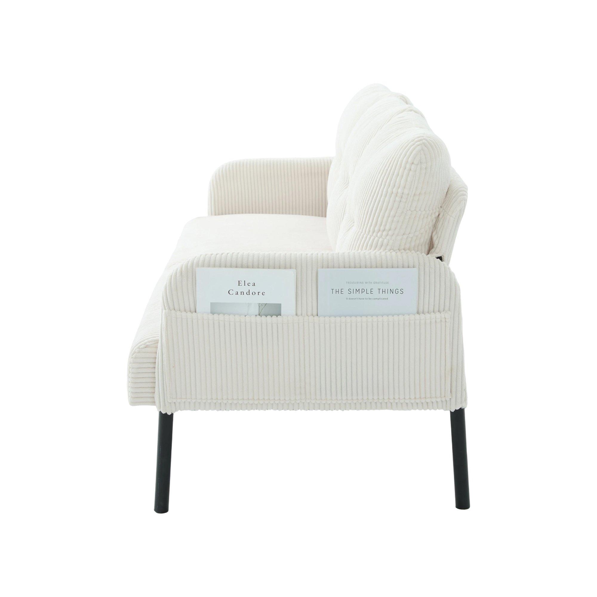Beige - Urban Meuble - Modern Corduroy 3-Seater Sofa with Pockets - 11