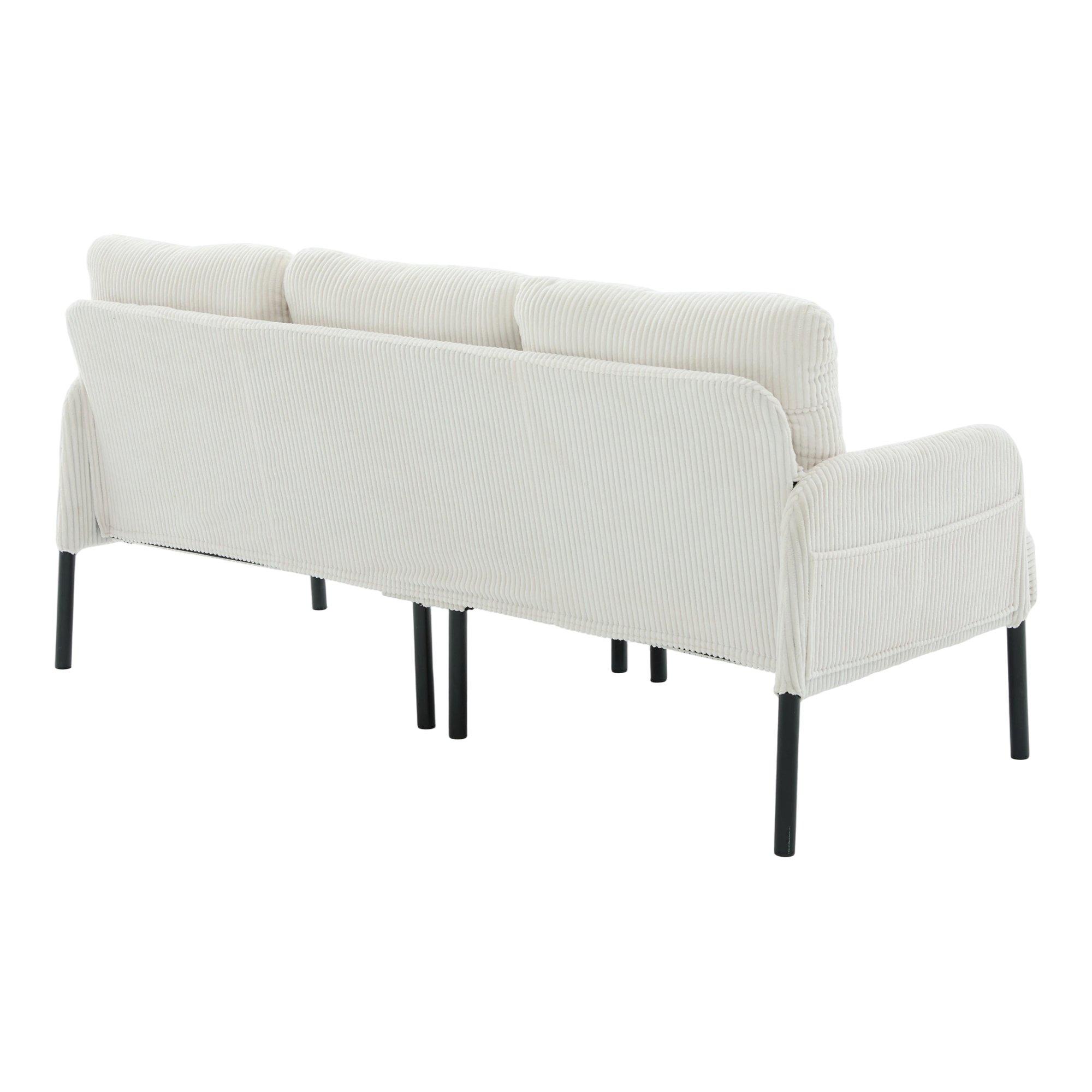 Beige - Urban Meuble - Modern Corduroy 3-Seater Sofa with Pockets - 12
