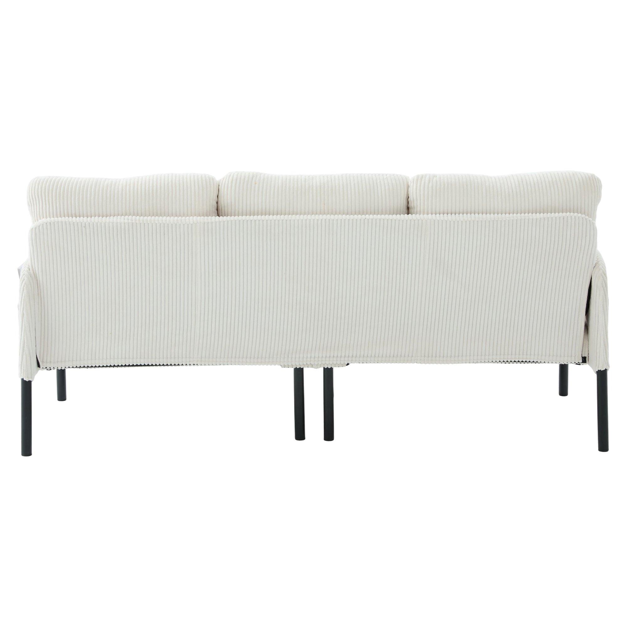 Beige - Urban Meuble - Modern Corduroy 3-Seater Sofa with Pockets - 13