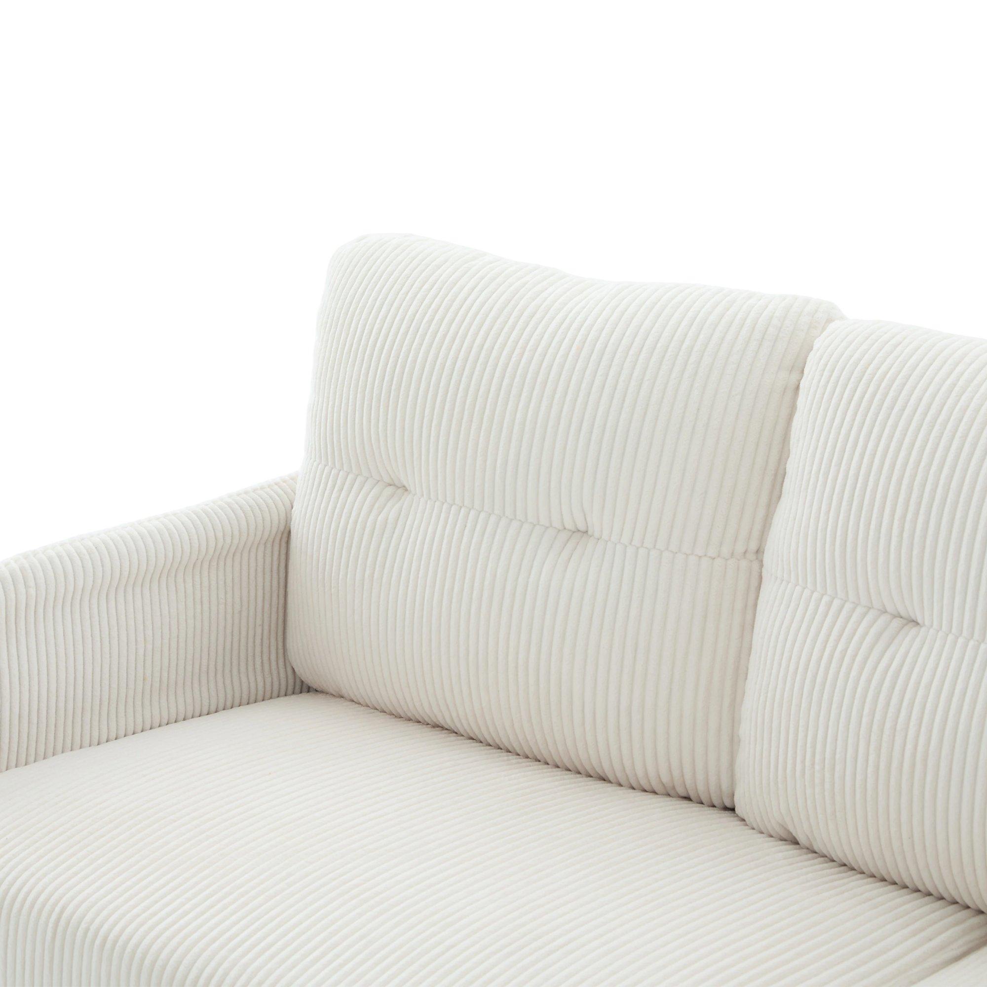 Beige - Urban Meuble - Modern Corduroy 3-Seater Sofa with Pockets - 14