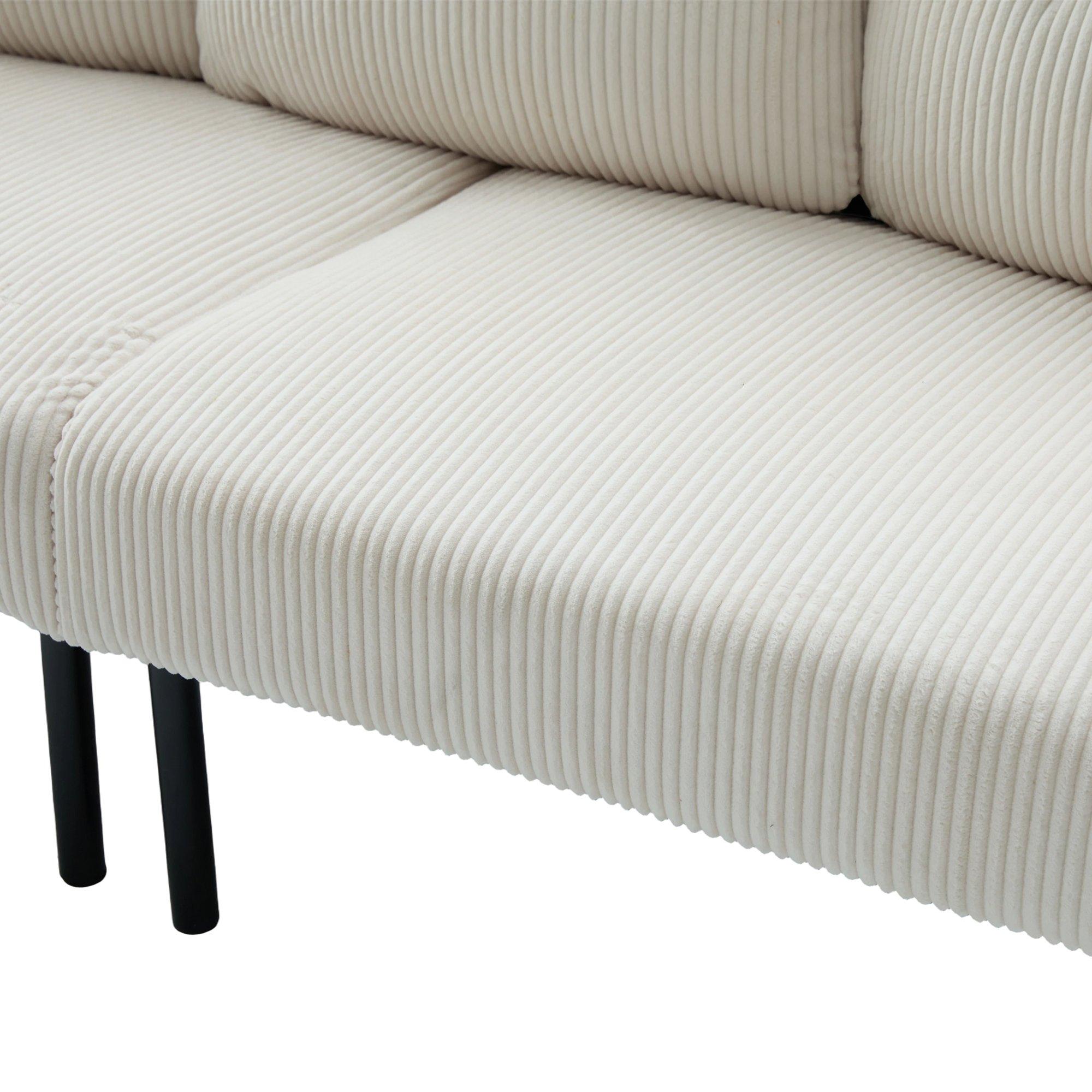 Beige - Urban Meuble - Modern Corduroy 3-Seater Sofa with Pockets - 15