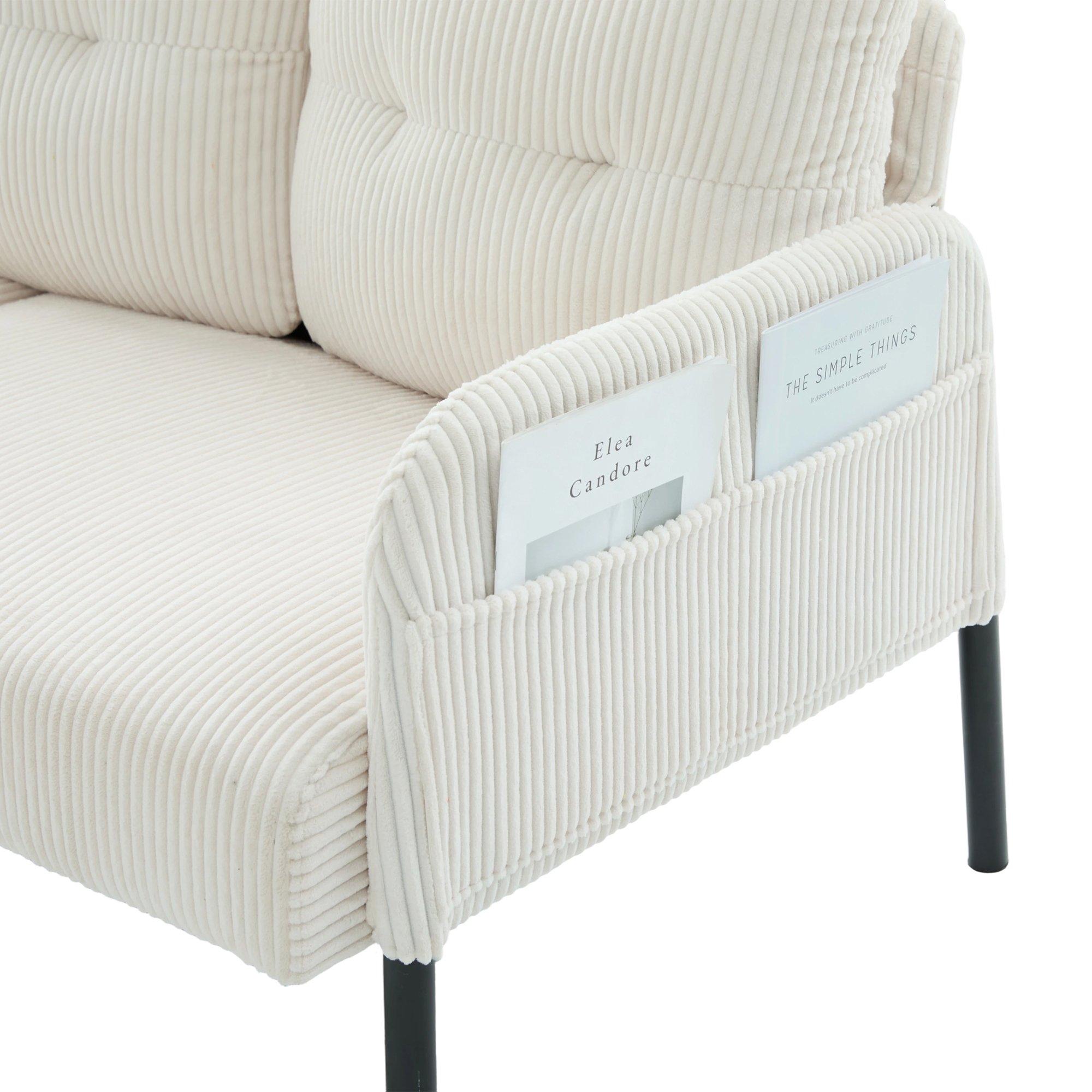 Beige - Urban Meuble - Modern Corduroy 3-Seater Sofa with Pockets - 16
