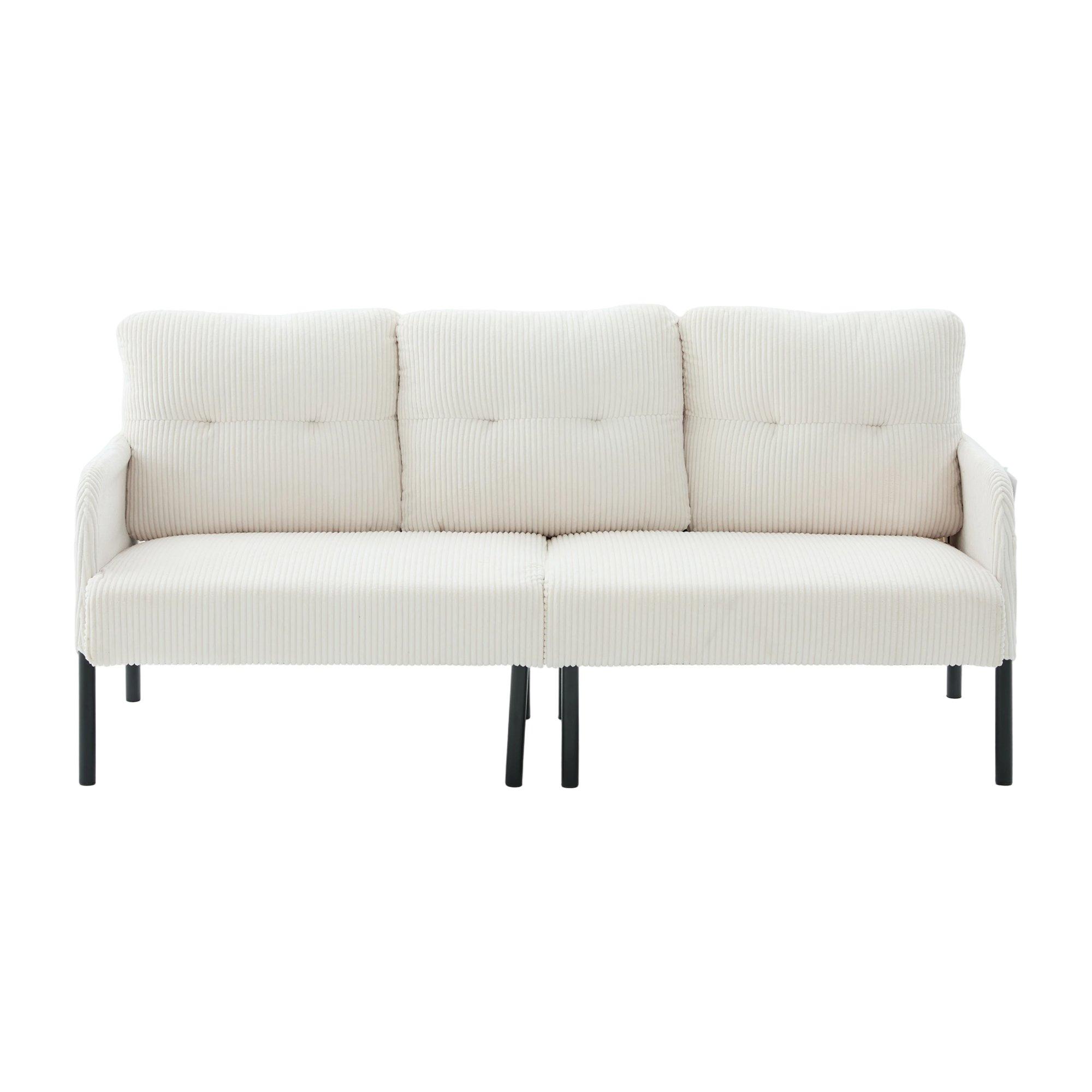Beige - Urban Meuble - Modern Corduroy 3-Seater Sofa with Pockets - 5