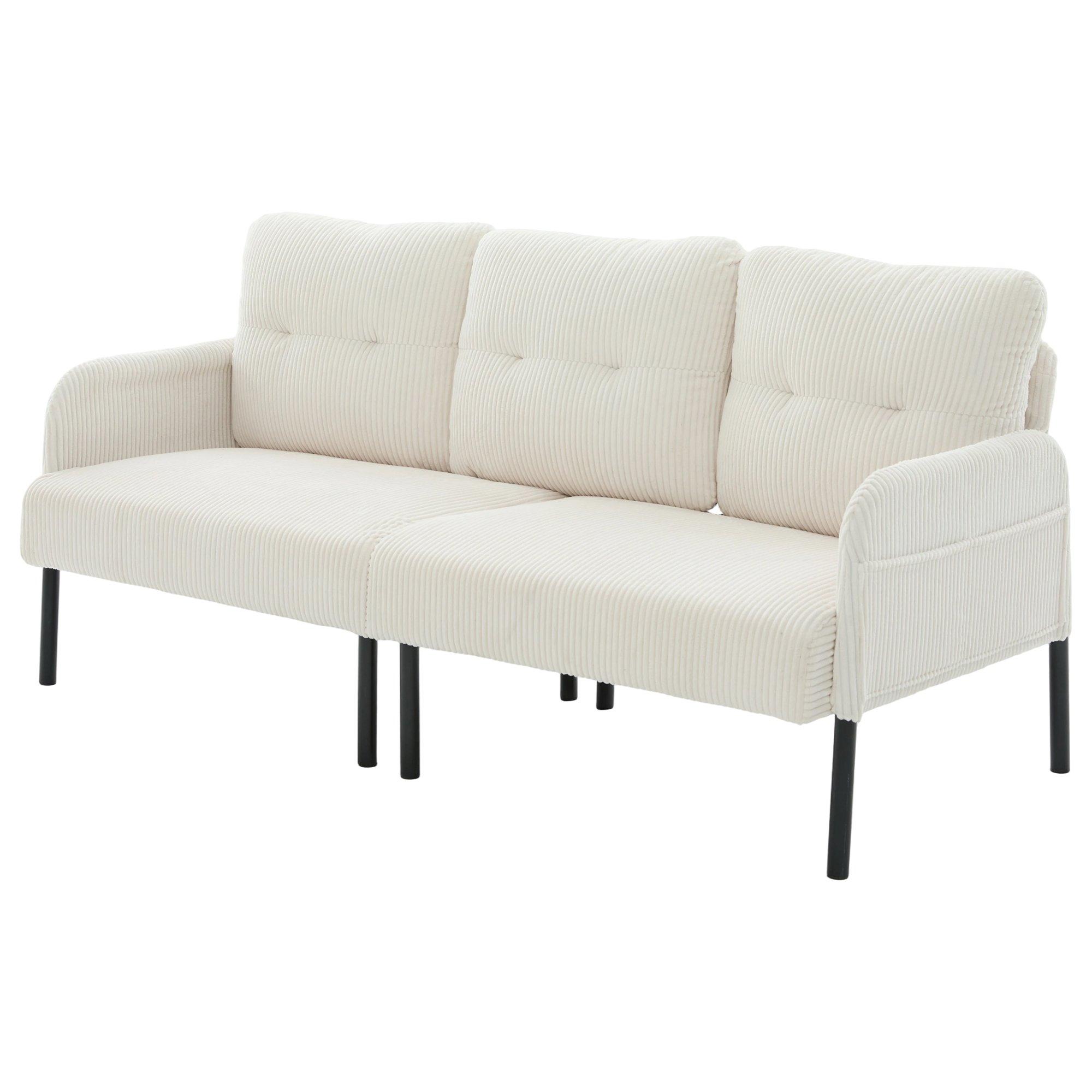 Beige - Urban Meuble - Modern Corduroy 3-Seater Sofa with Pockets - 10