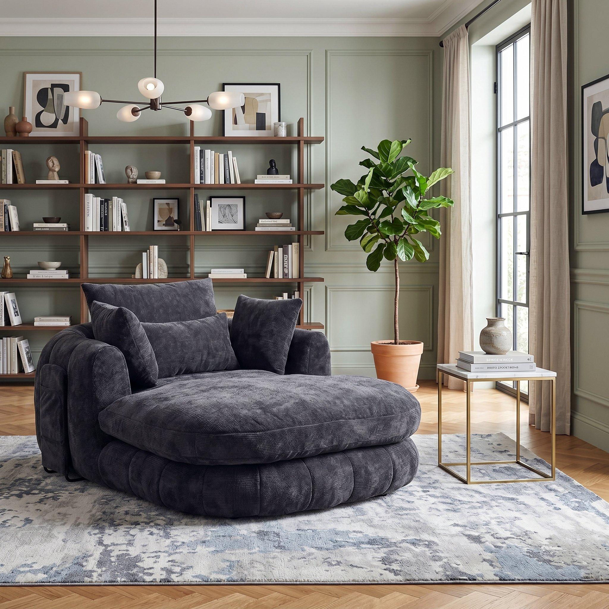 Urban Meuble  Modern Chenille Chaise Lounge Armchair - Black