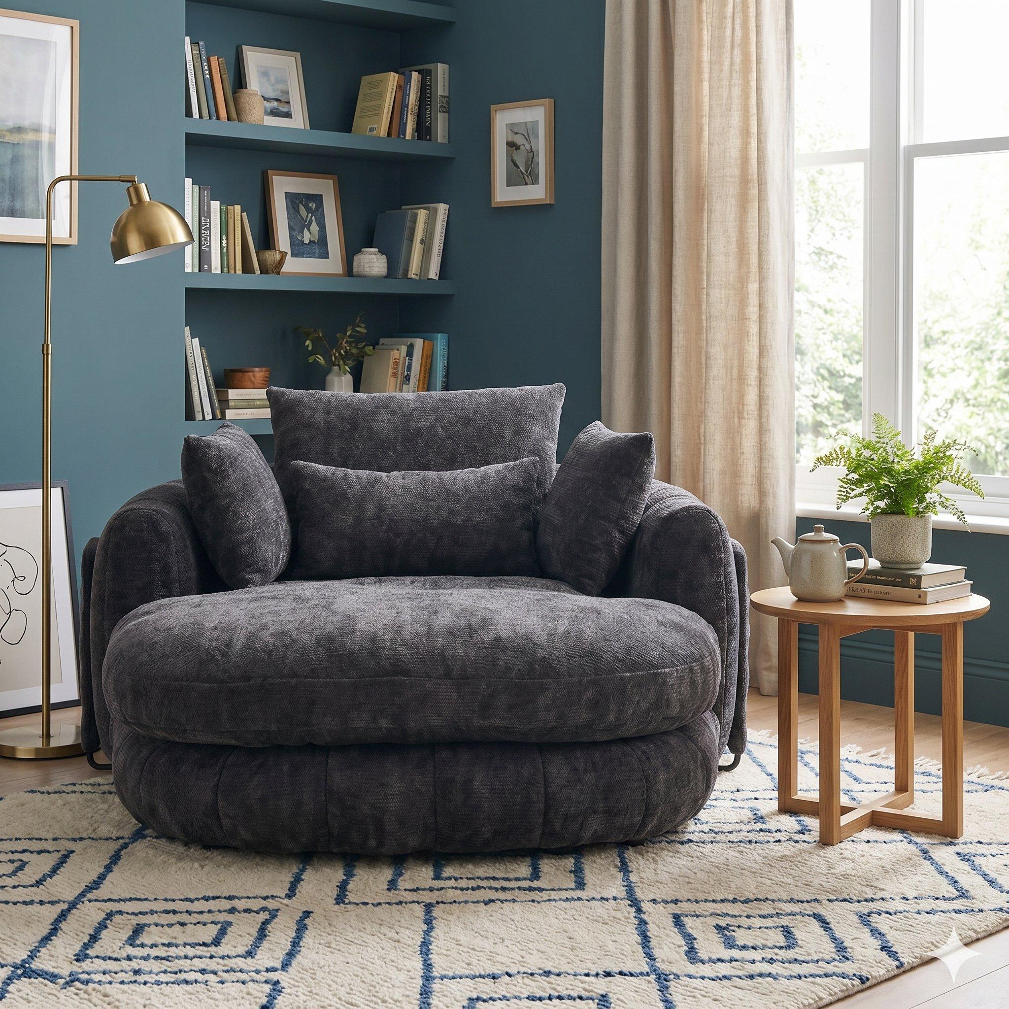 Black - Urban Meuble - Modern Chenille Chaise Lounge Armchair - 2