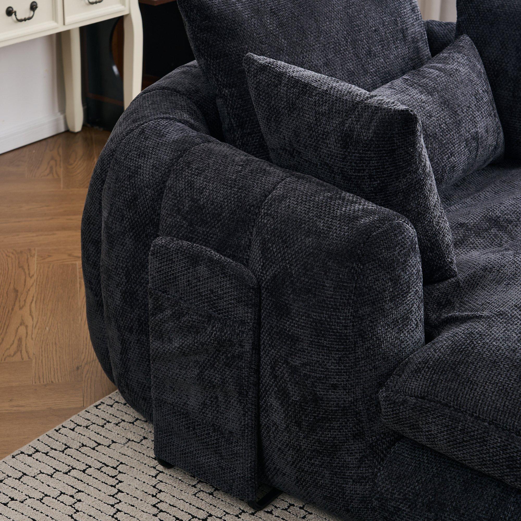 Black - Urban Meuble - Modern Chenille Chaise Lounge Armchair - 11