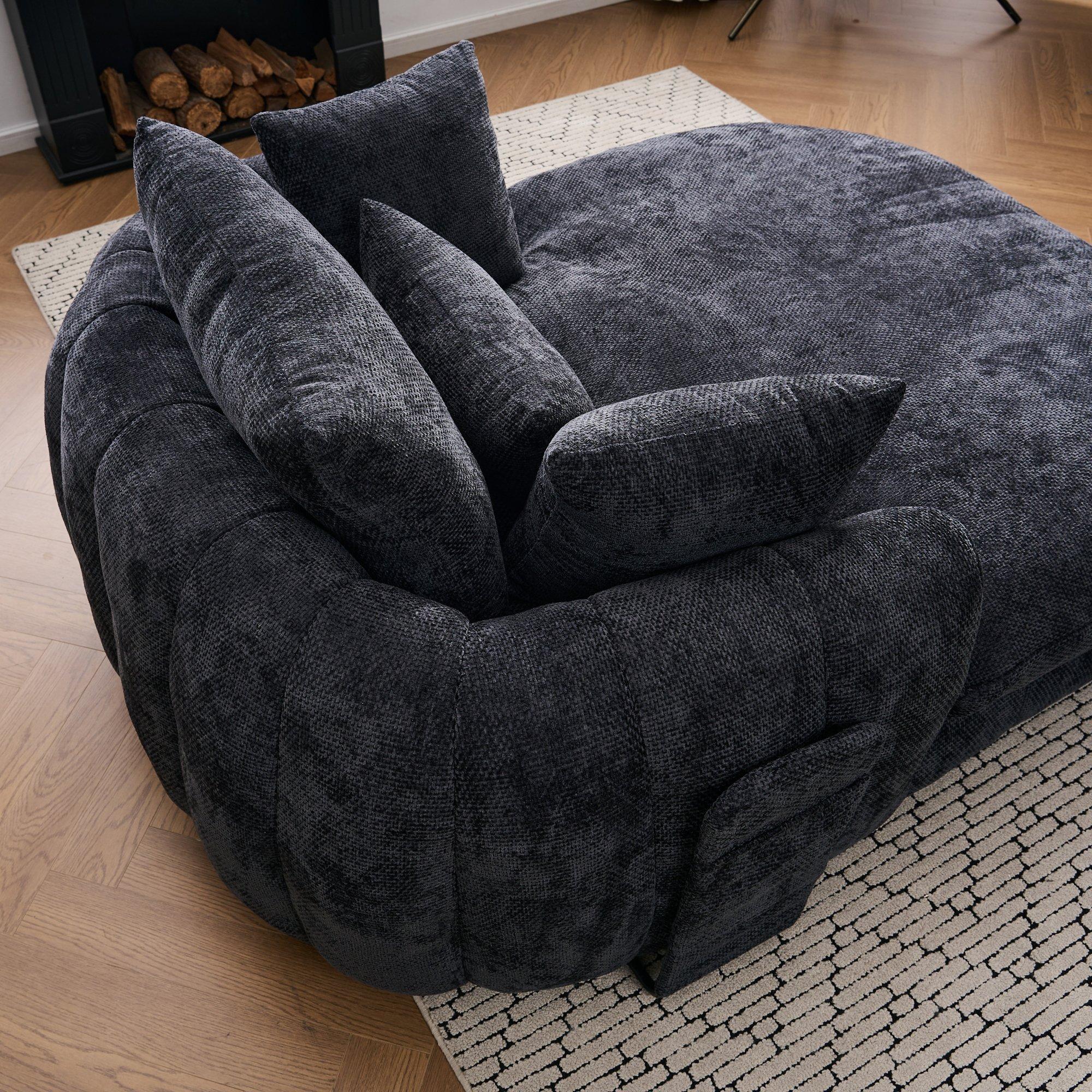 Black - Urban Meuble - Modern Chenille Chaise Lounge Armchair - 12