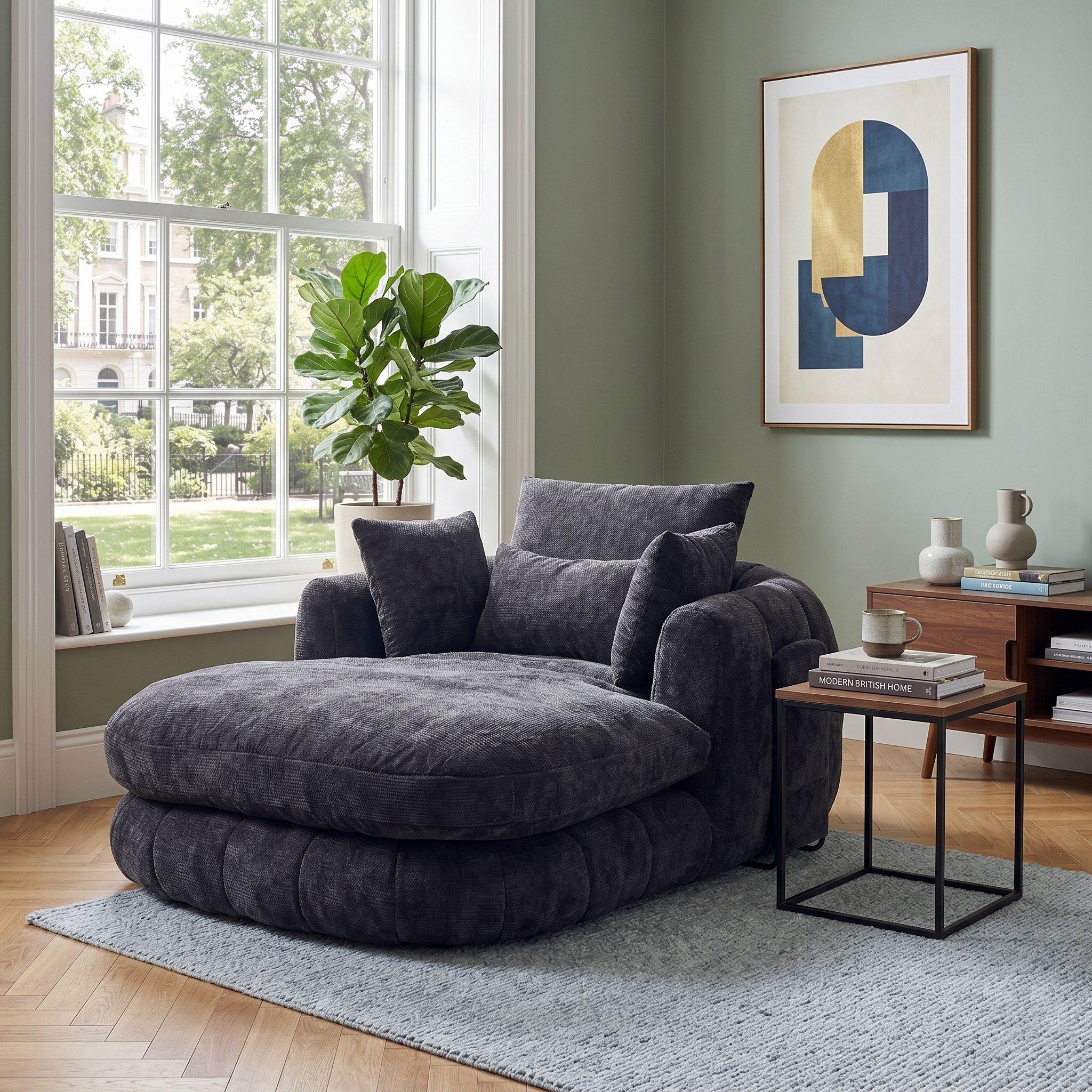 Black - Urban Meuble - Modern Chenille Chaise Lounge Armchair - 3