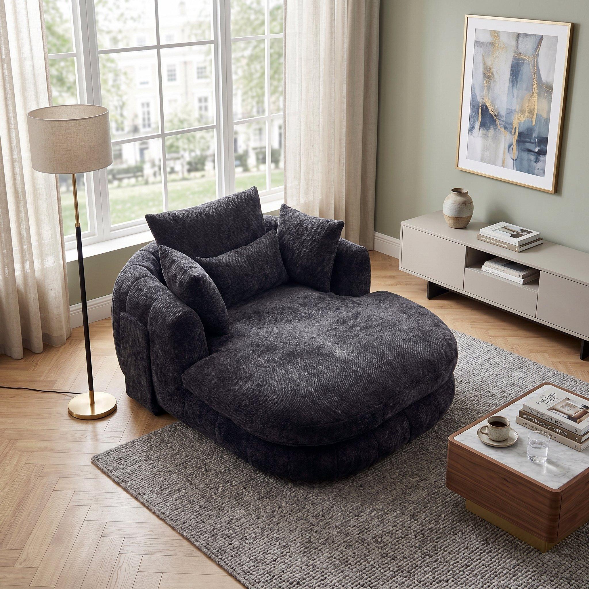 Black - Urban Meuble - Modern Chenille Chaise Lounge Armchair - 4