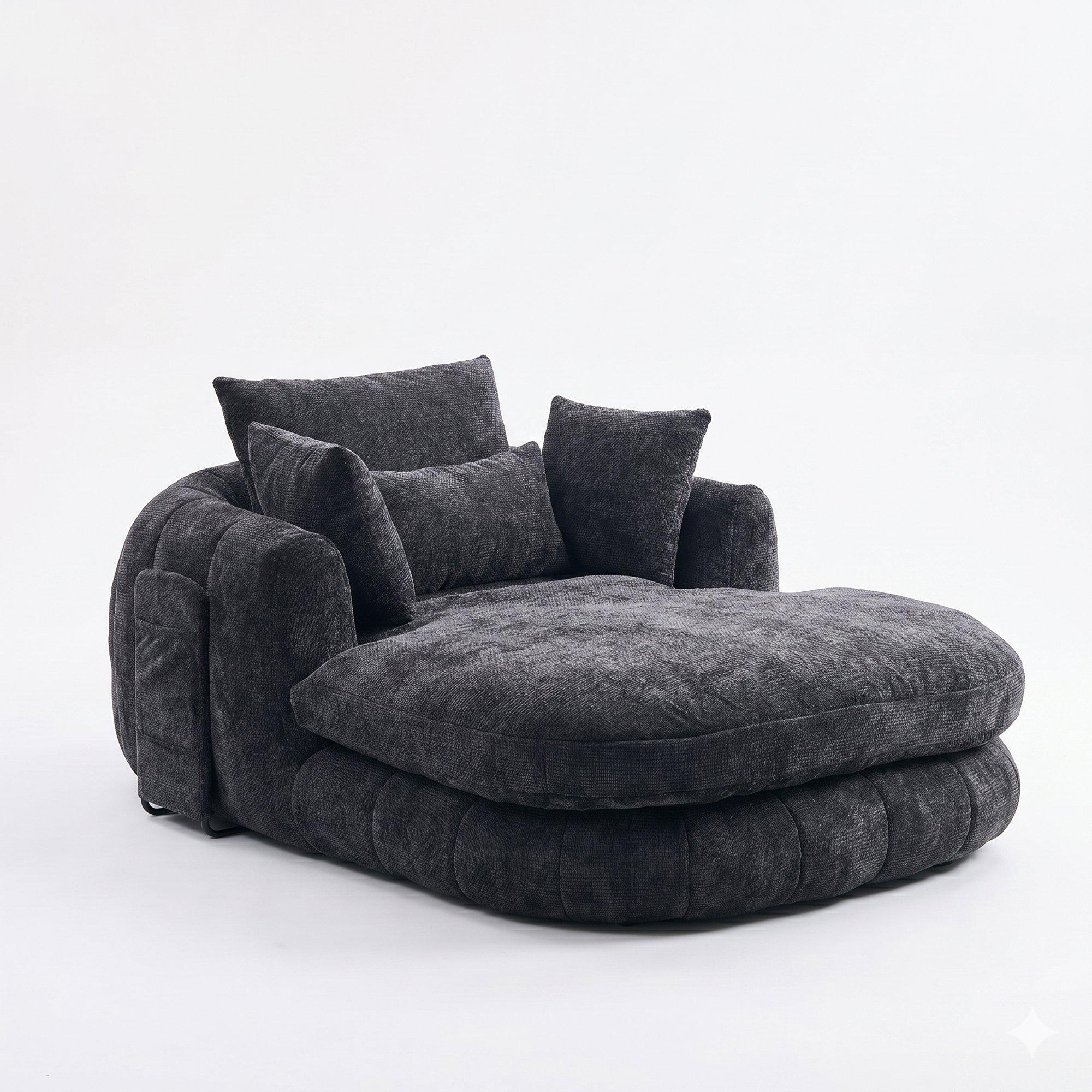 Black - Urban Meuble - Modern Chenille Chaise Lounge Armchair - 5