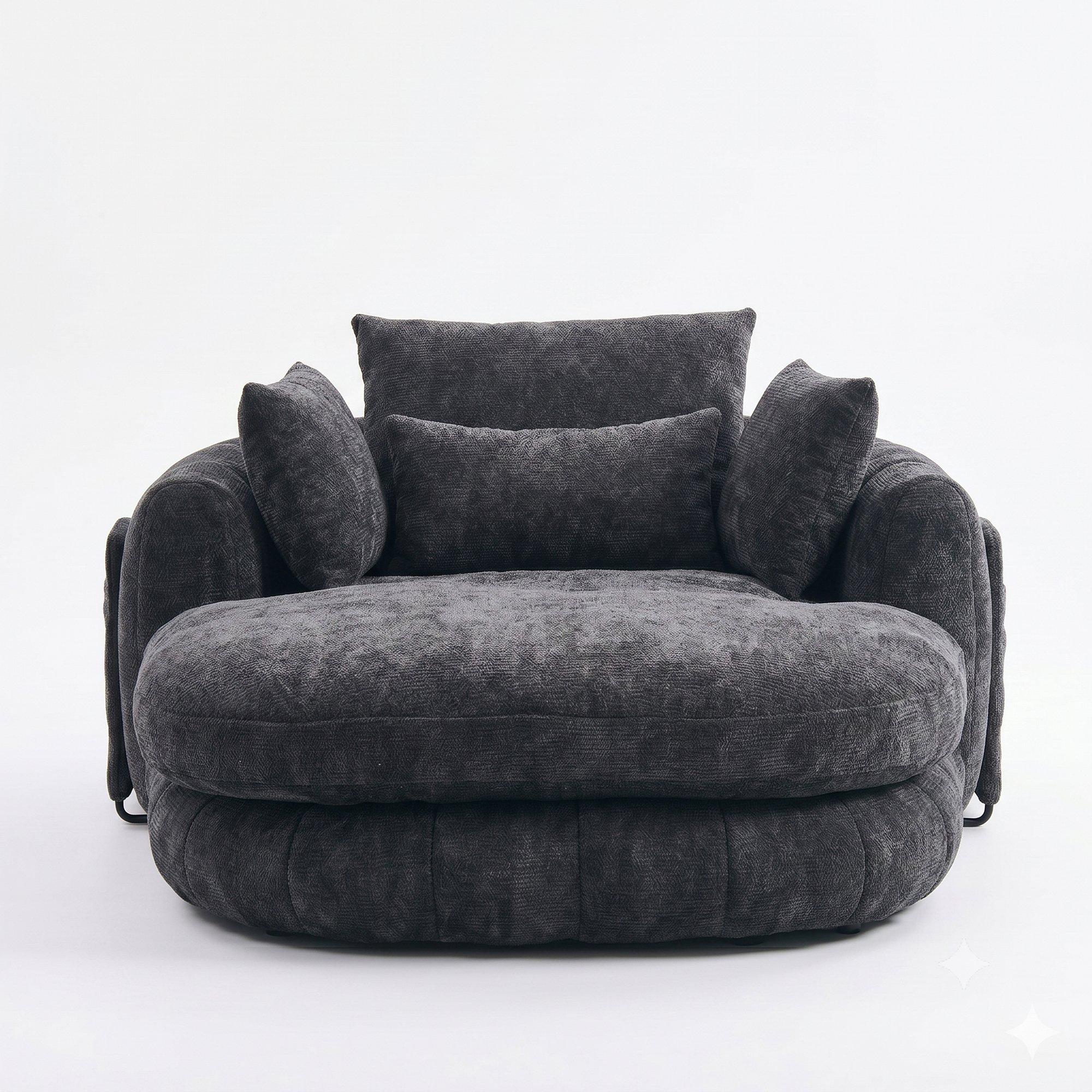 Black - Urban Meuble - Modern Chenille Chaise Lounge Armchair - 7