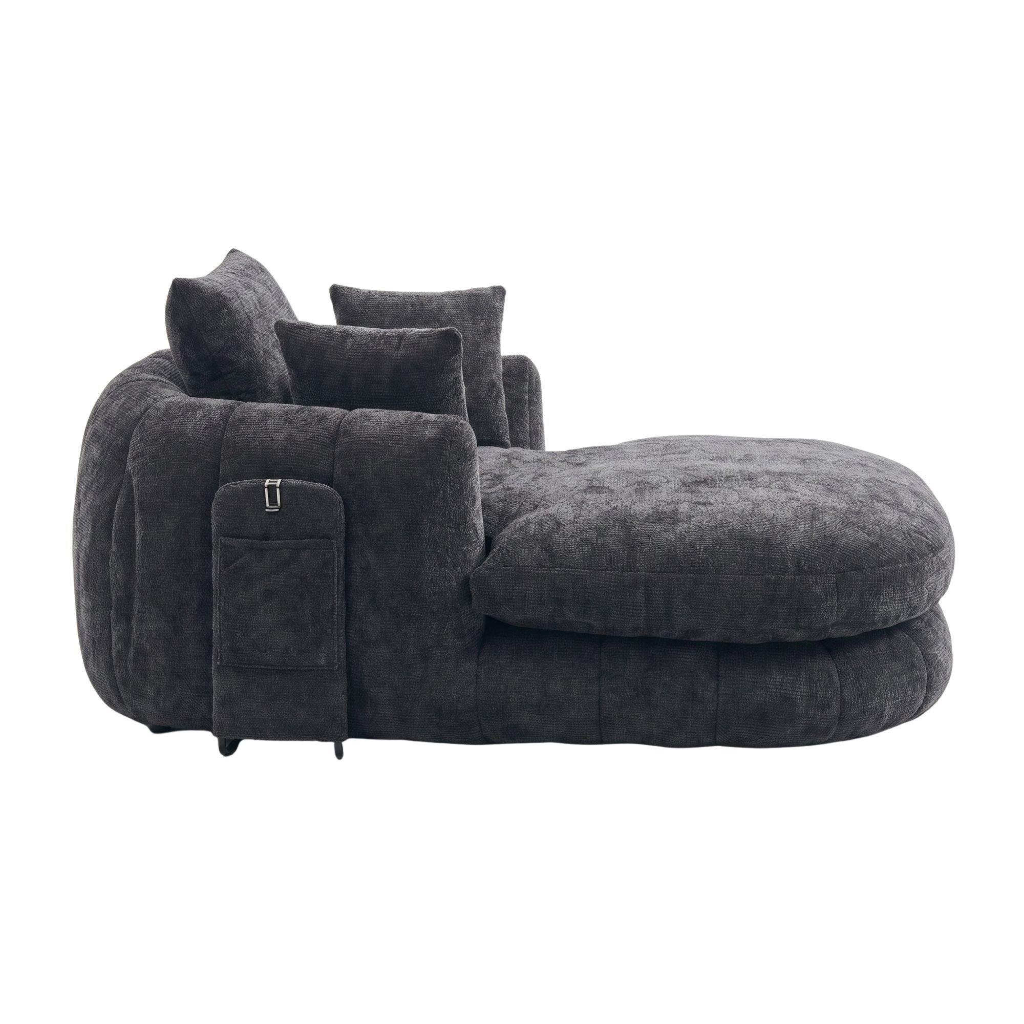 Black - Urban Meuble - Modern Chenille Chaise Lounge Armchair - 8