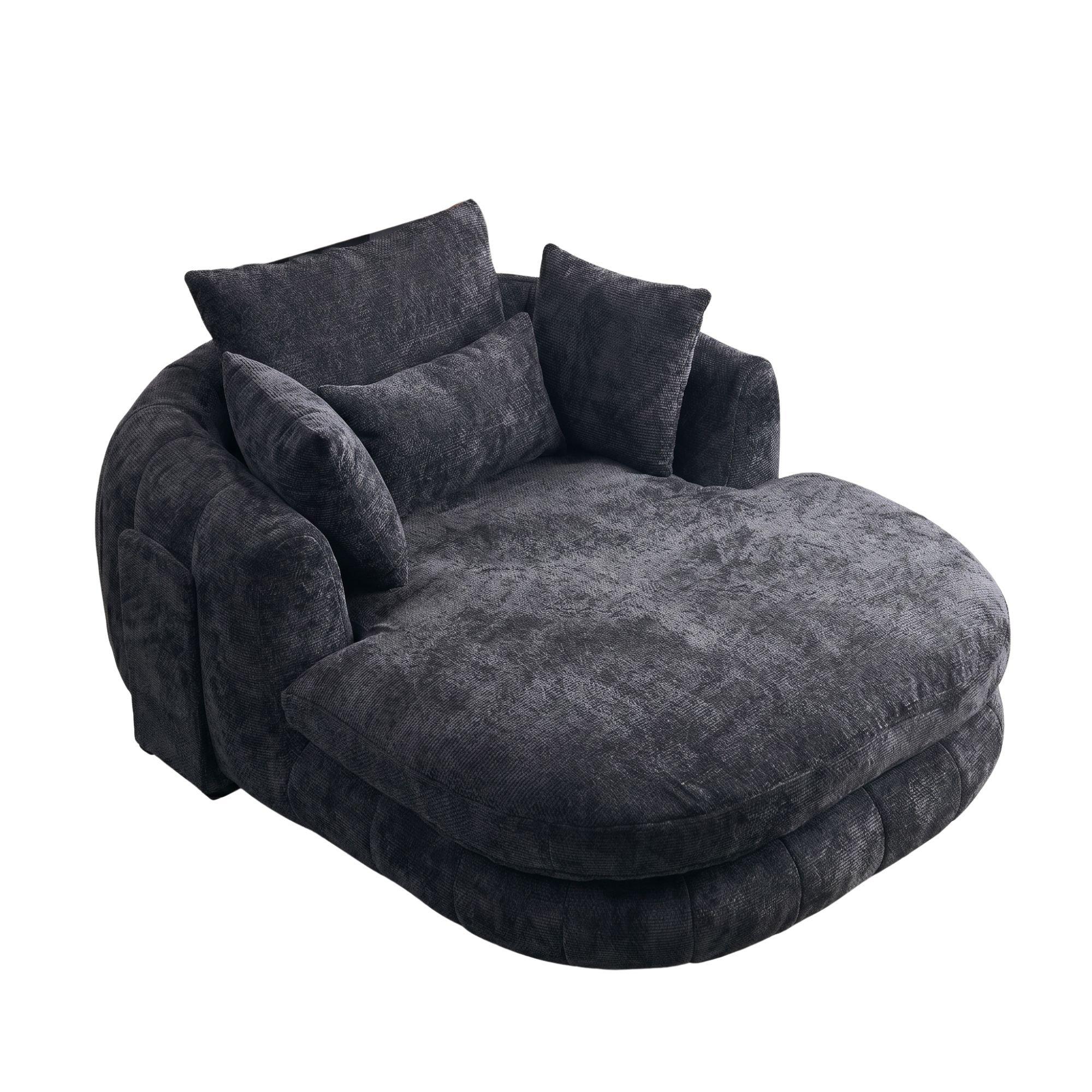 Black - Urban Meuble - Modern Chenille Chaise Lounge Armchair - 9
