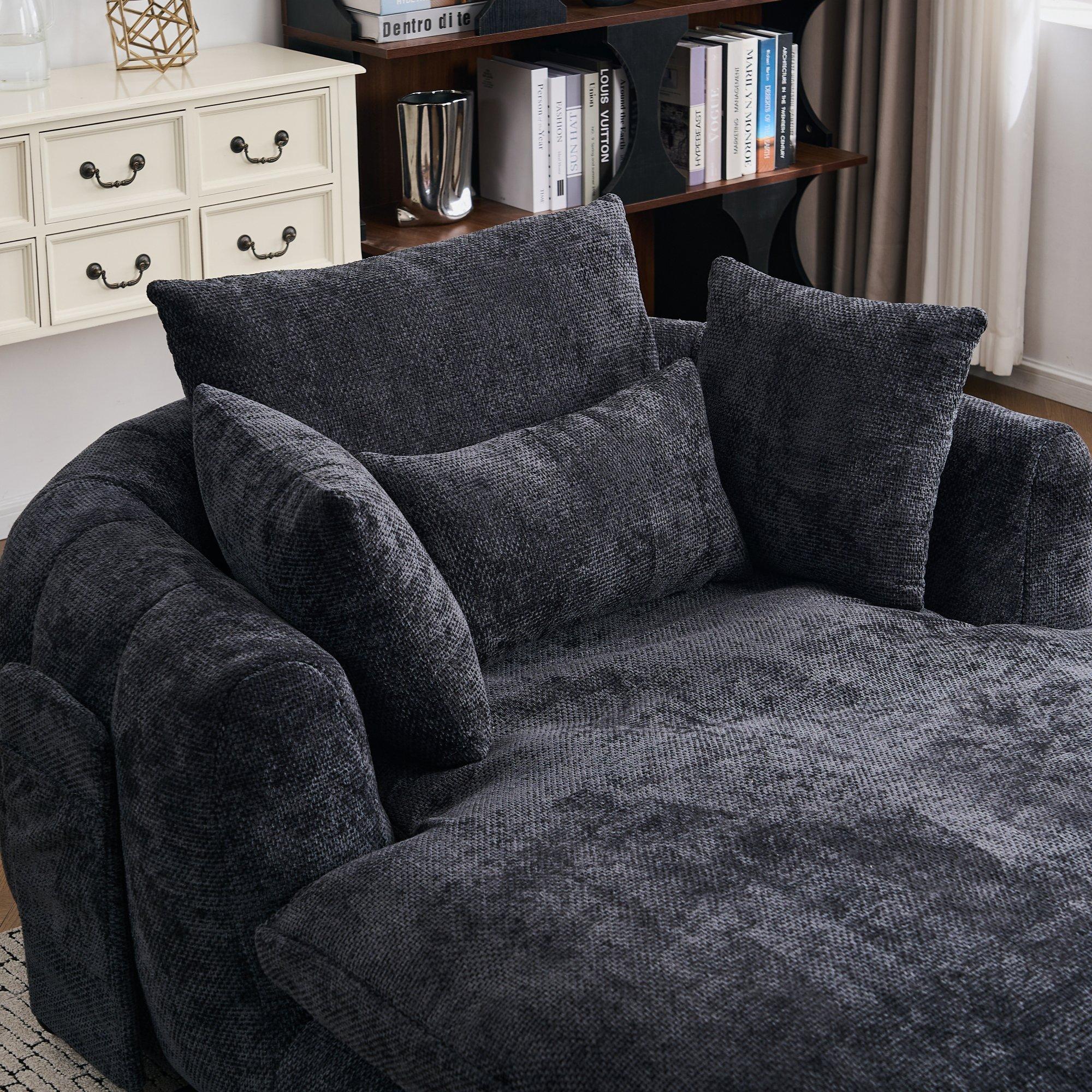 Black - Urban Meuble - Modern Chenille Chaise Lounge Armchair - 10