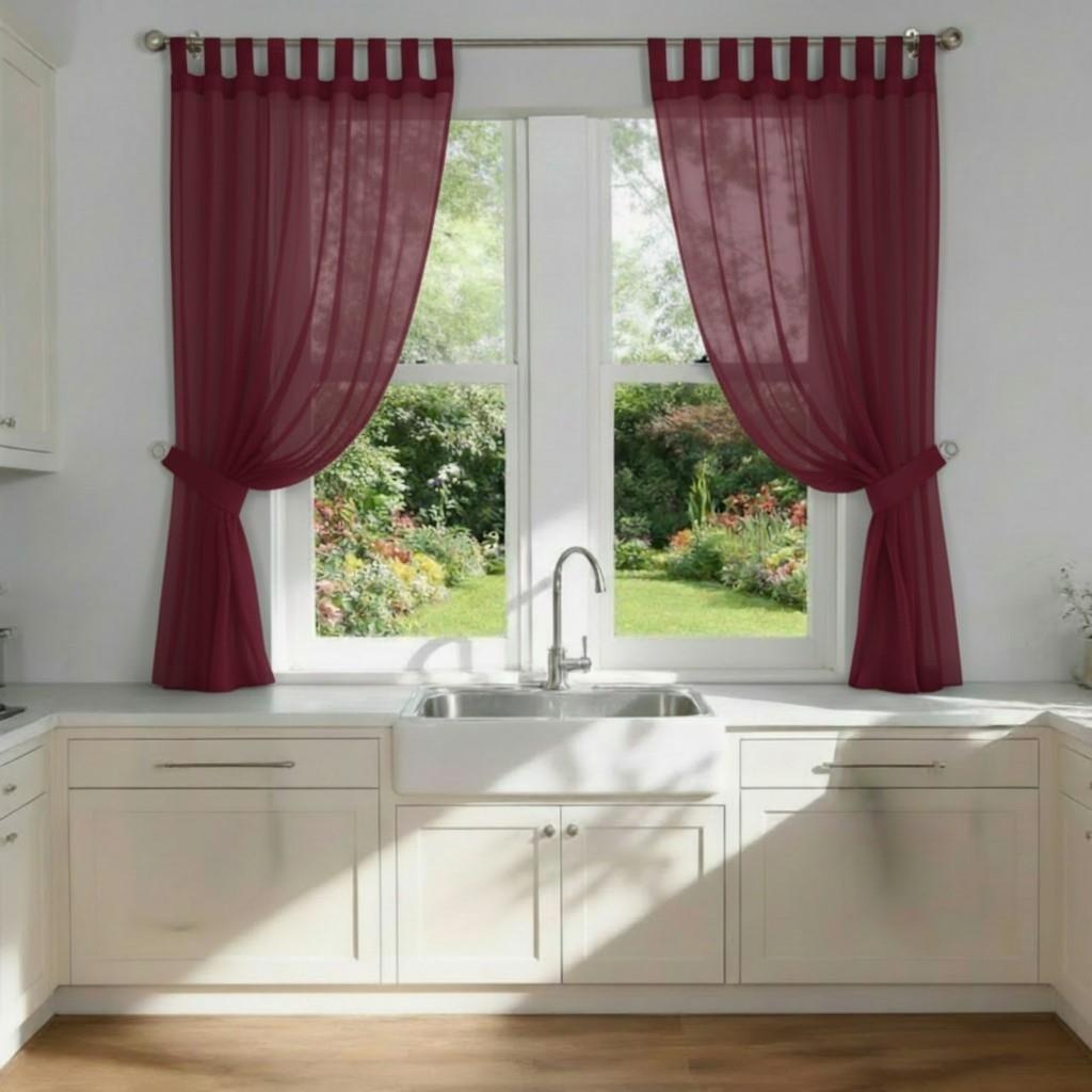 Plain Tab Top Voile Pairs And Decorative Tie Backs