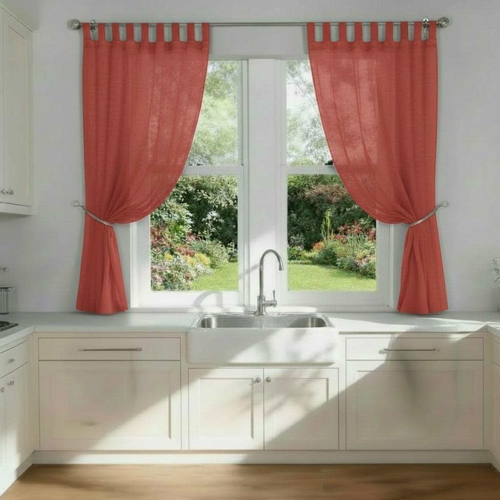 Plain Tab Top Voile Pairs And Decorative Tie Backs