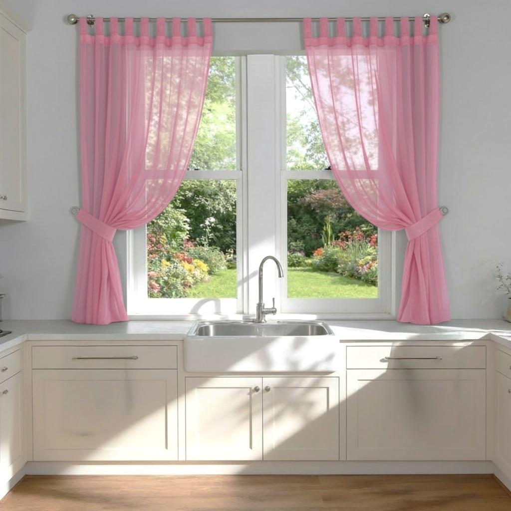 Plain Tab Top Voile Pairs And Decorative Tie Backs