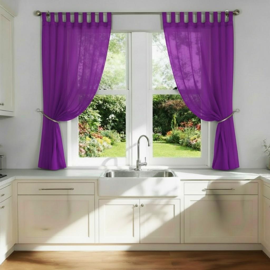 Plain Tab Top Voile Pairs And Decorative Tie Backs