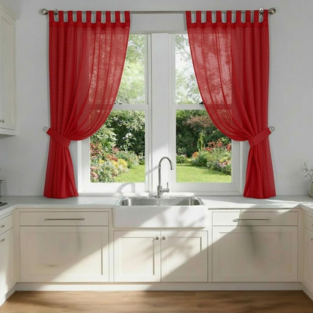 Plain Tab Top Voile Pairs And Decorative Tie Backs