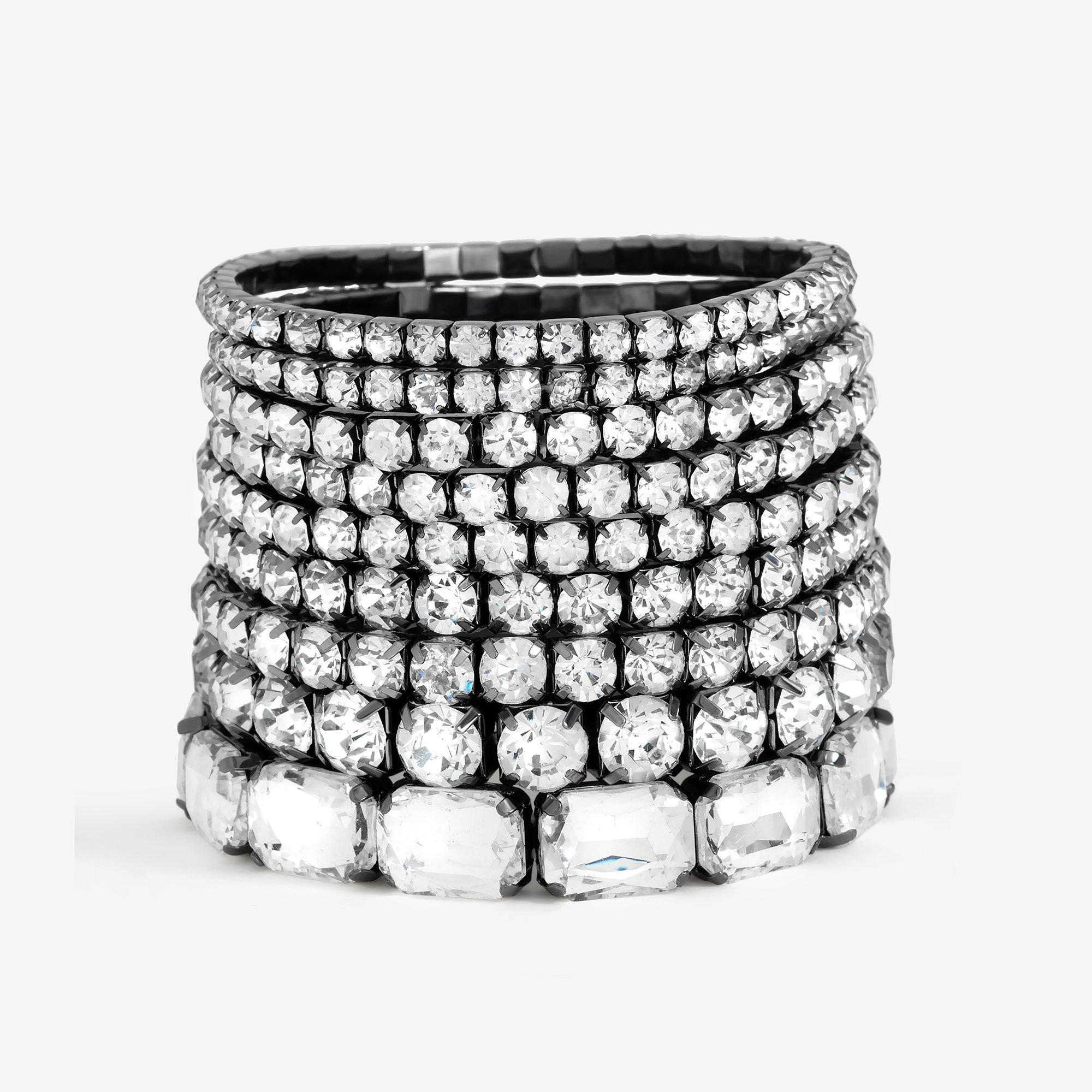 Black - Mood - Hematite Crystal  Stretch Bracelets - Pack of 9 - 1