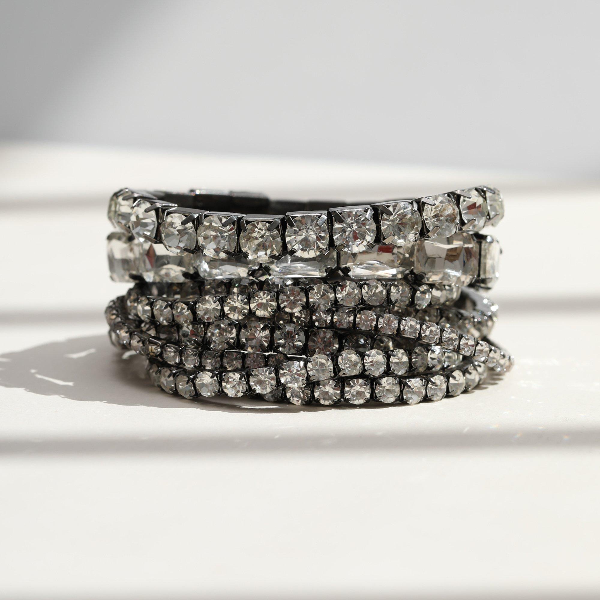 Black - Mood - Hematite Crystal  Stretch Bracelets - Pack of 9 - 3