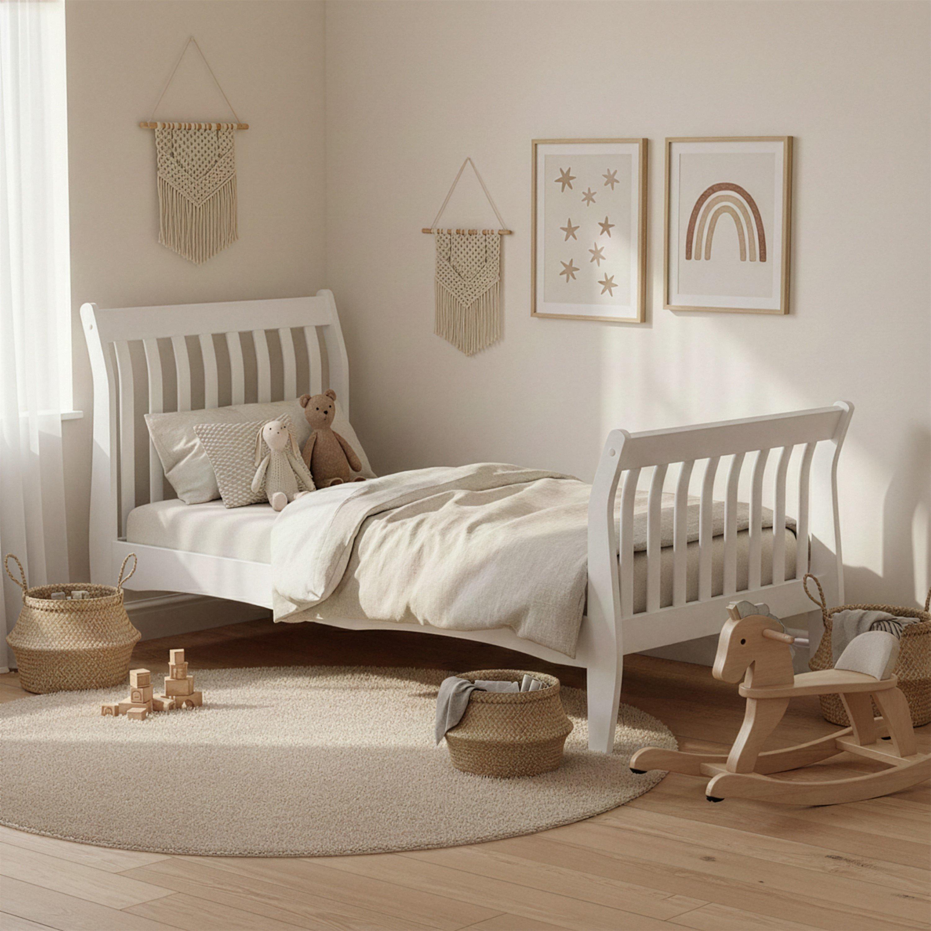 White - Lassic - Orion Kids Single Wooden Sleigh Bed & Mattress Set - 1