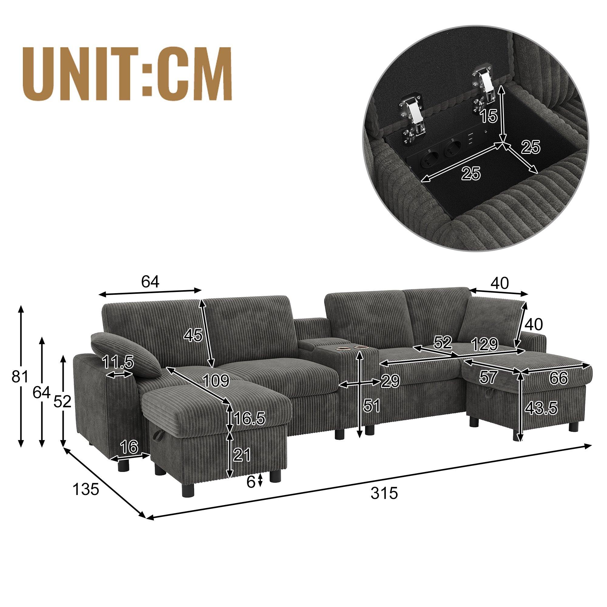 Grey - Urban Meuble - Corduroy Sectional Sofa with Storage Ottomans - 6