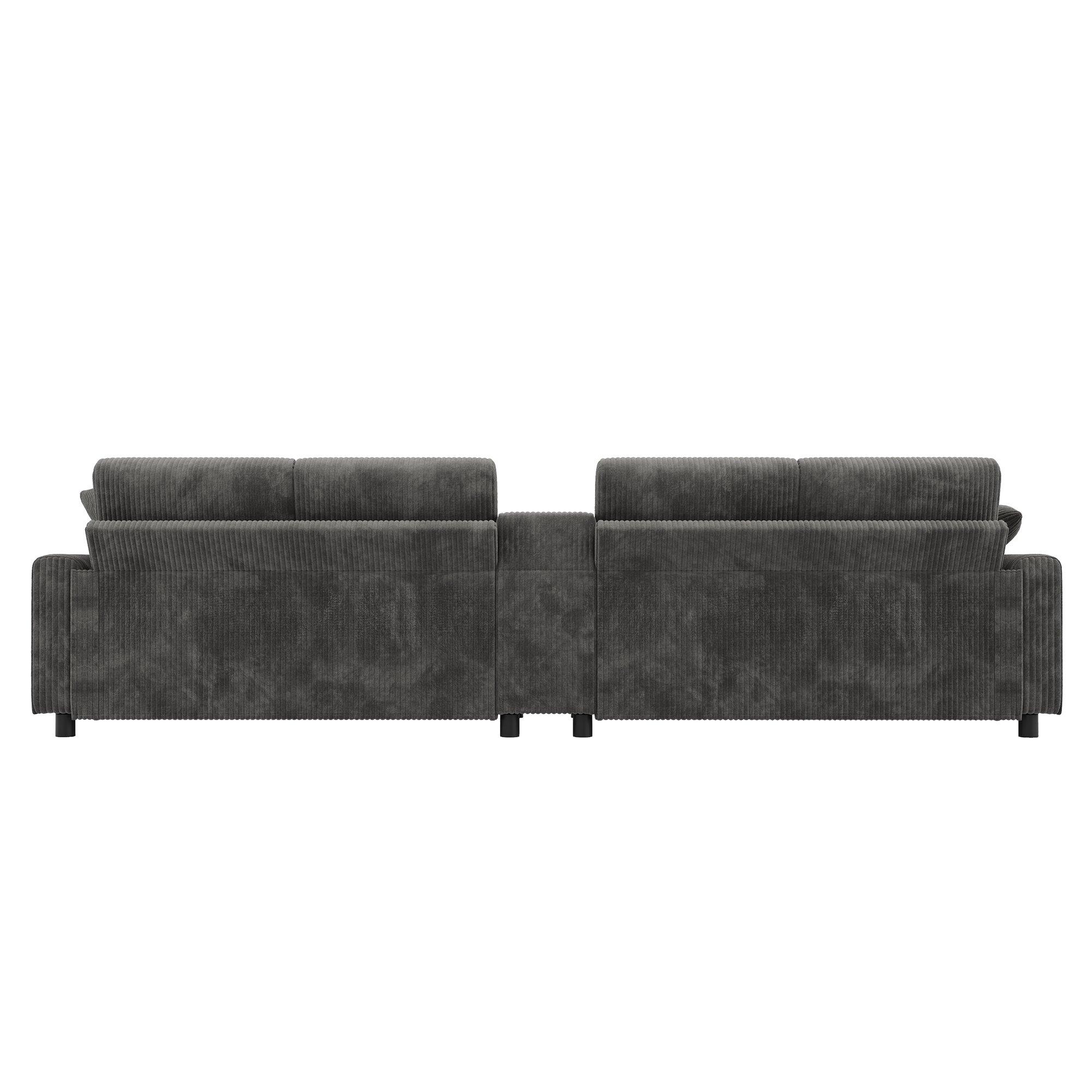 Grey - Urban Meuble - Corduroy Sectional Sofa with Storage Ottomans - 8