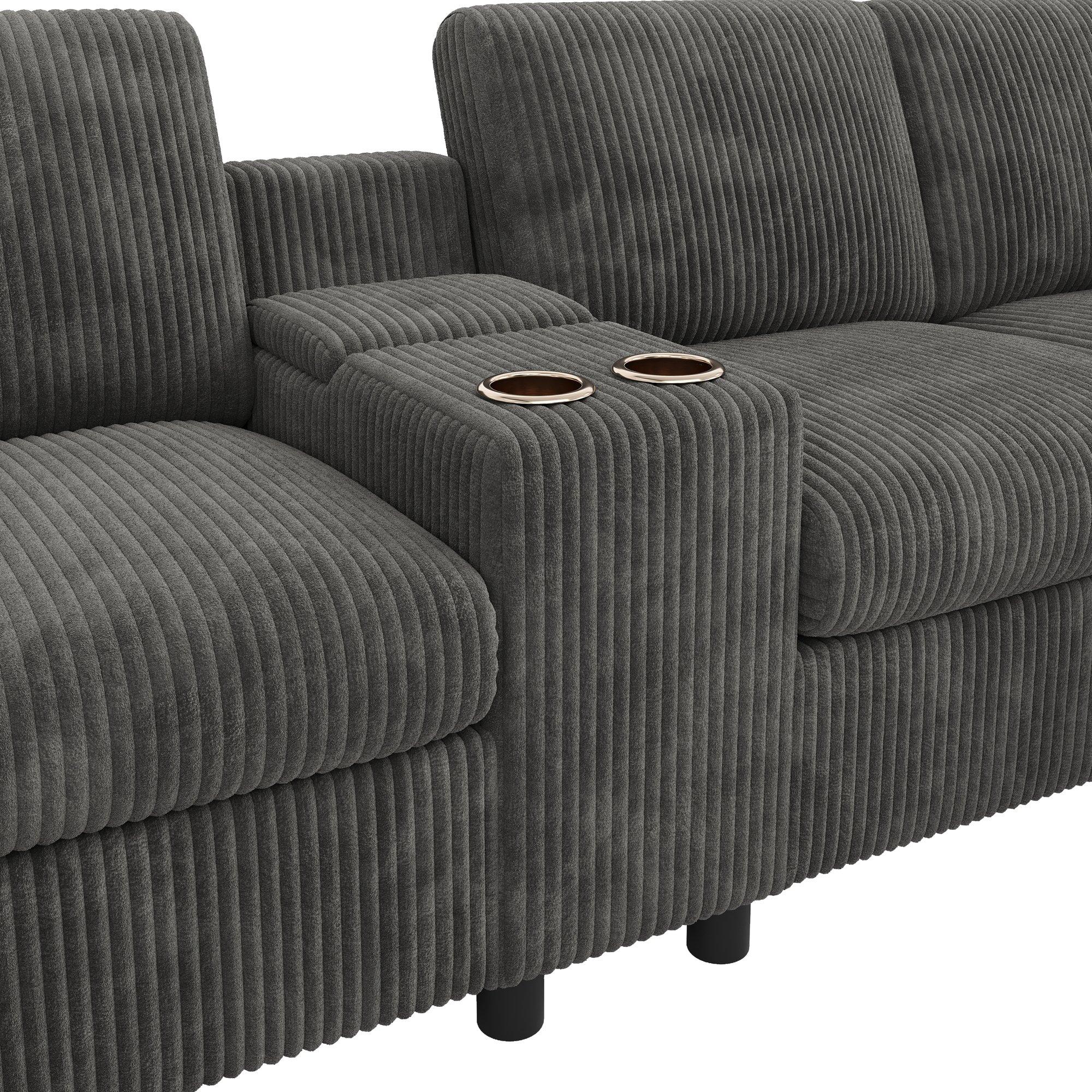 Grey - Urban Meuble - Corduroy Sectional Sofa with Storage Ottomans - 9