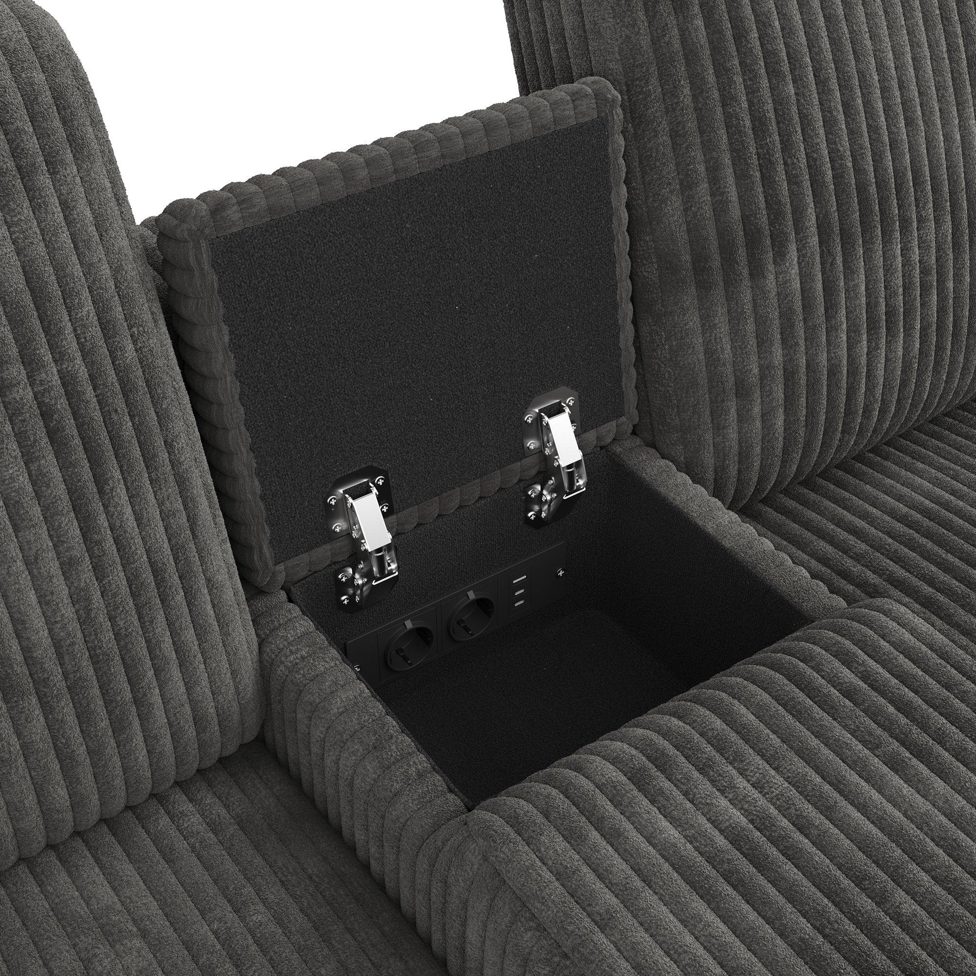 Grey - Urban Meuble - Corduroy Sectional Sofa with Storage Ottomans - 10