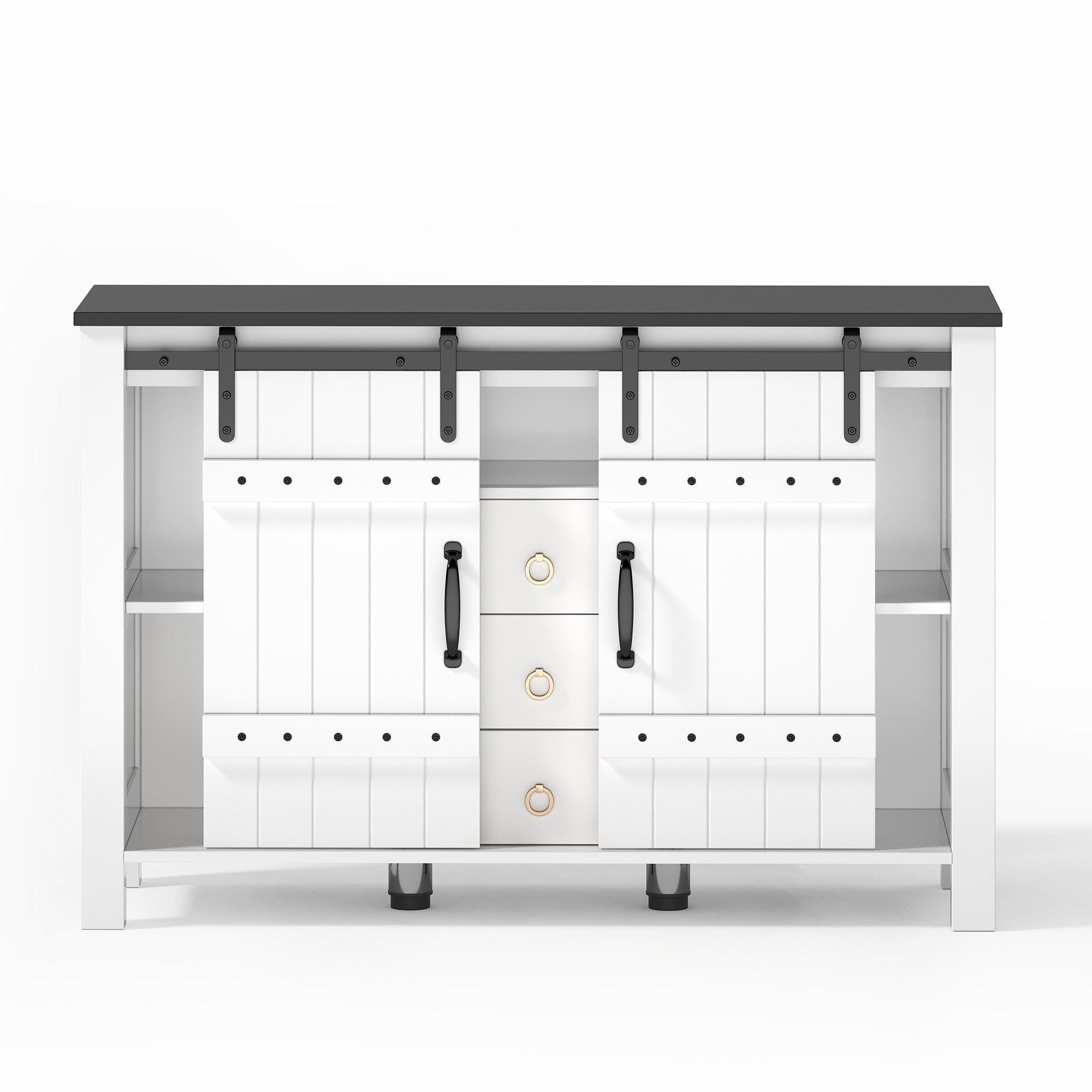 White - Urban Meuble - Rustic Sideboard Buffet with Sliding Doors - 11