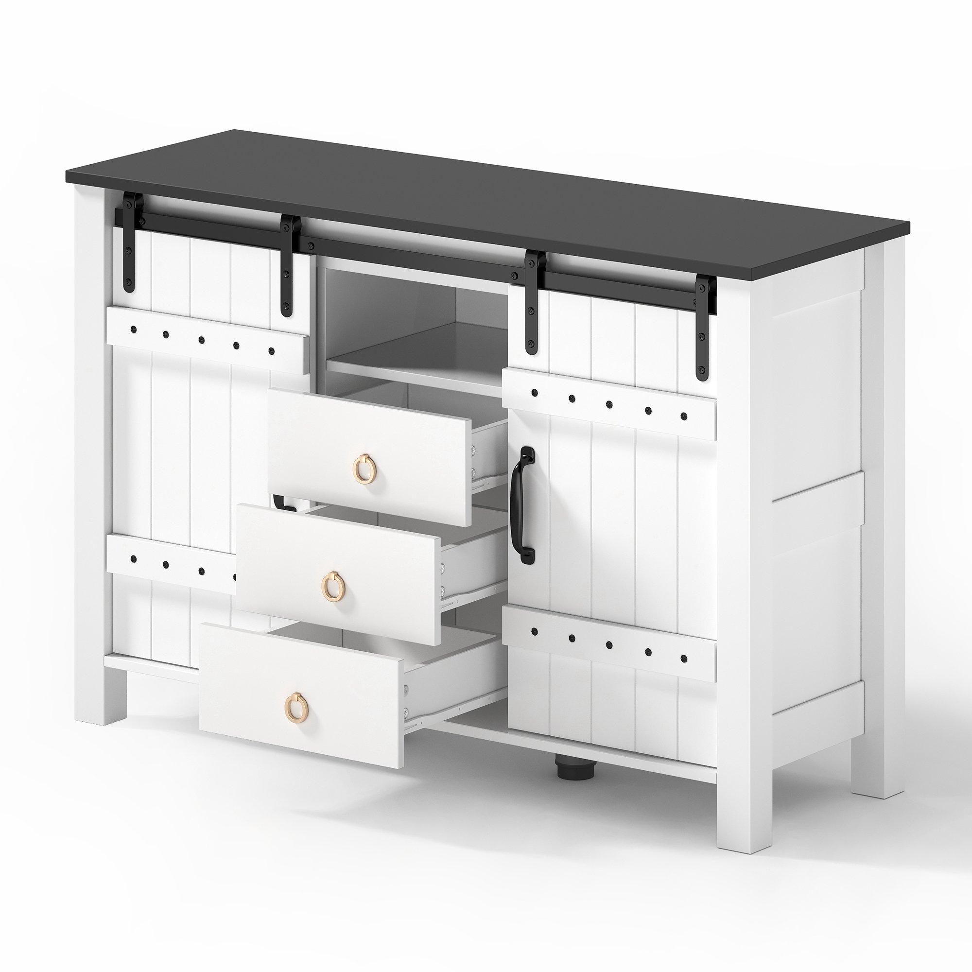 White - Urban Meuble - Rustic Sideboard Buffet with Sliding Doors - 12