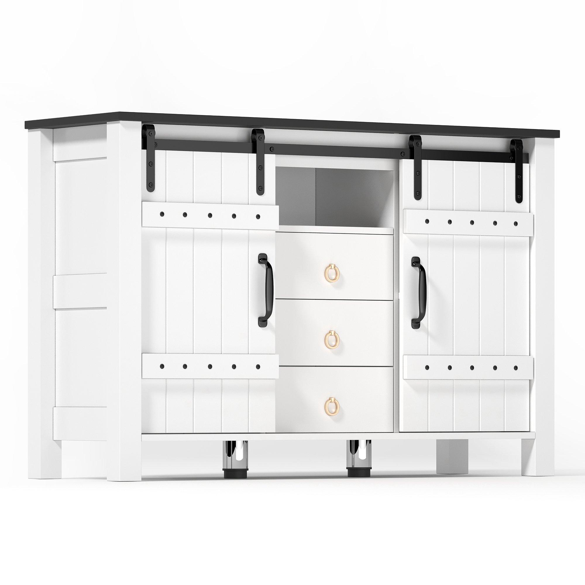 White - Urban Meuble - Rustic Sideboard Buffet with Sliding Doors - 13