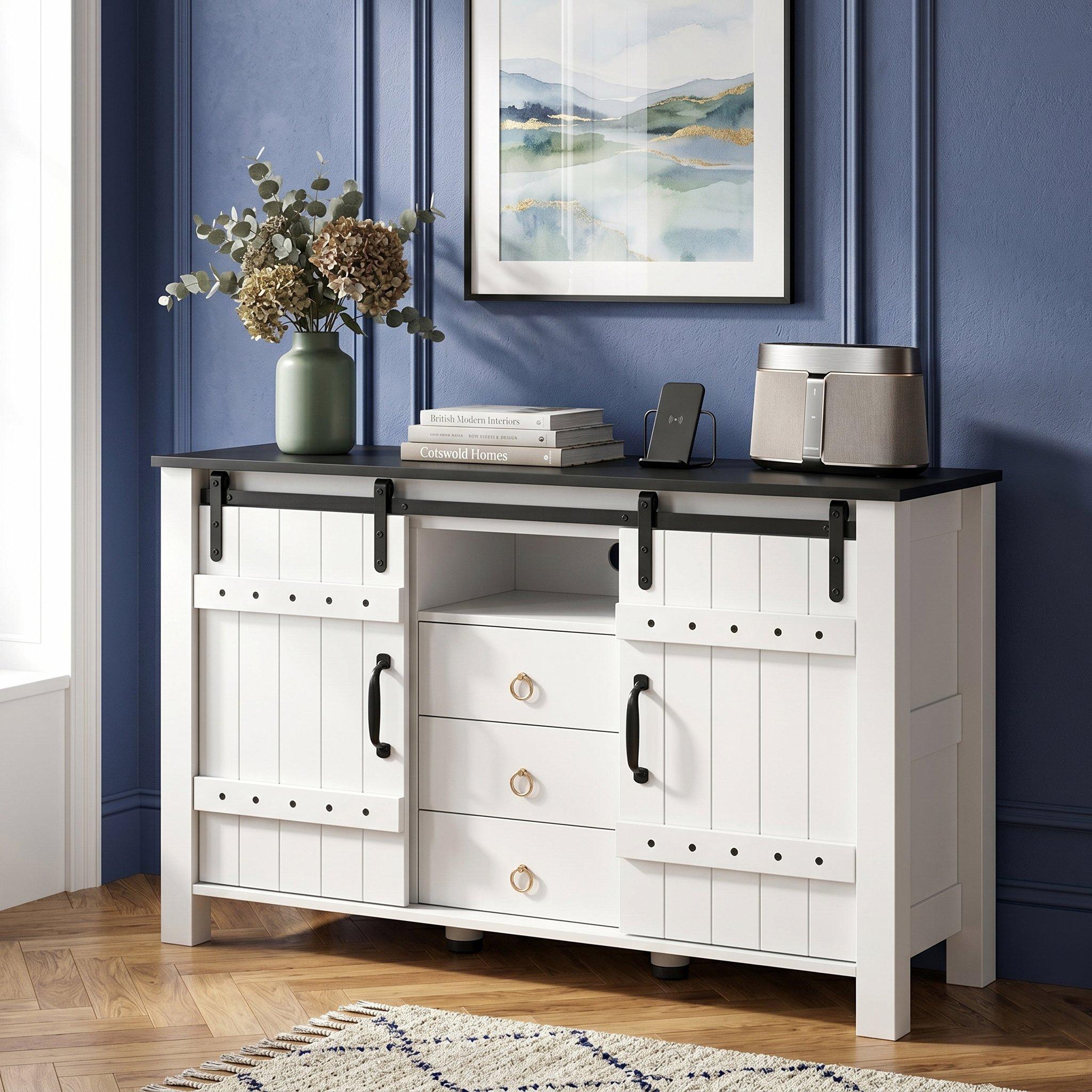 White - Urban Meuble - Rustic Sideboard Buffet with Sliding Doors - 3