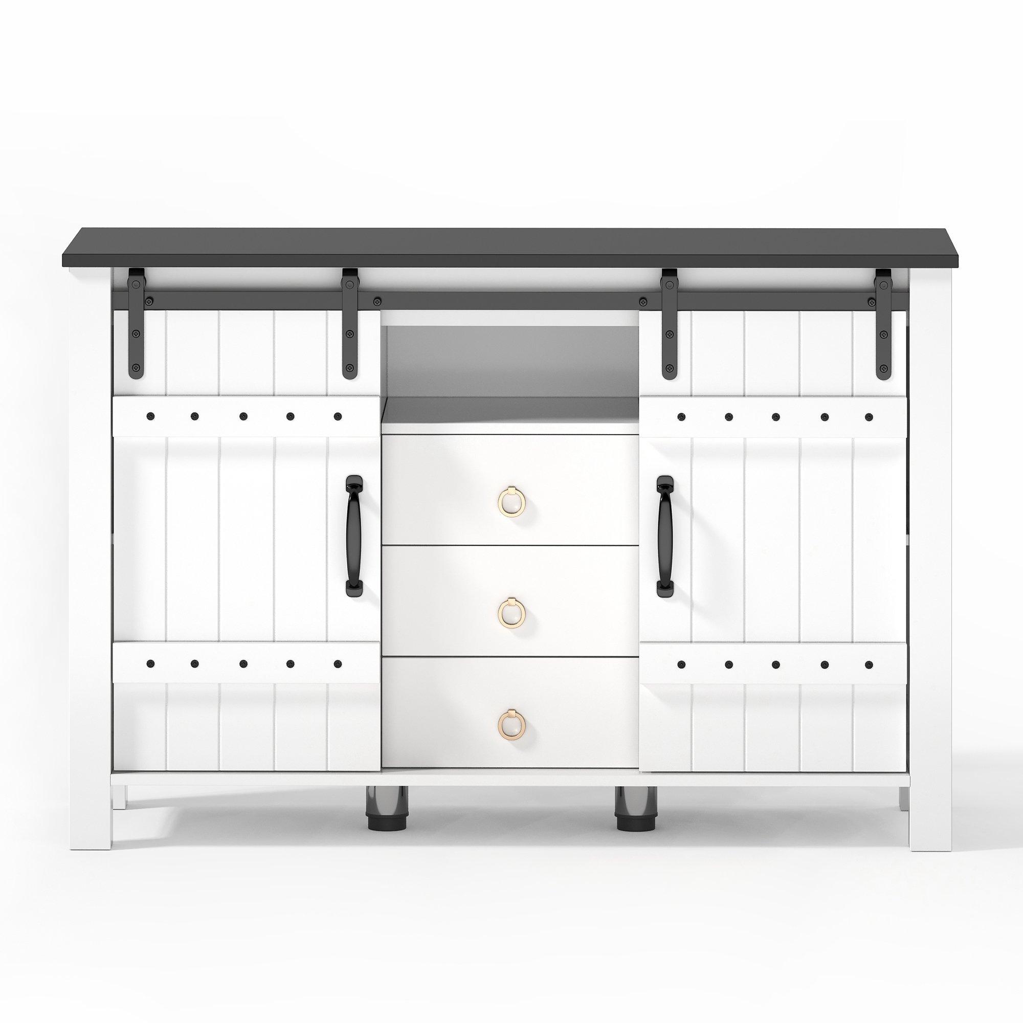White - Urban Meuble - Rustic Sideboard Buffet with Sliding Doors - 5