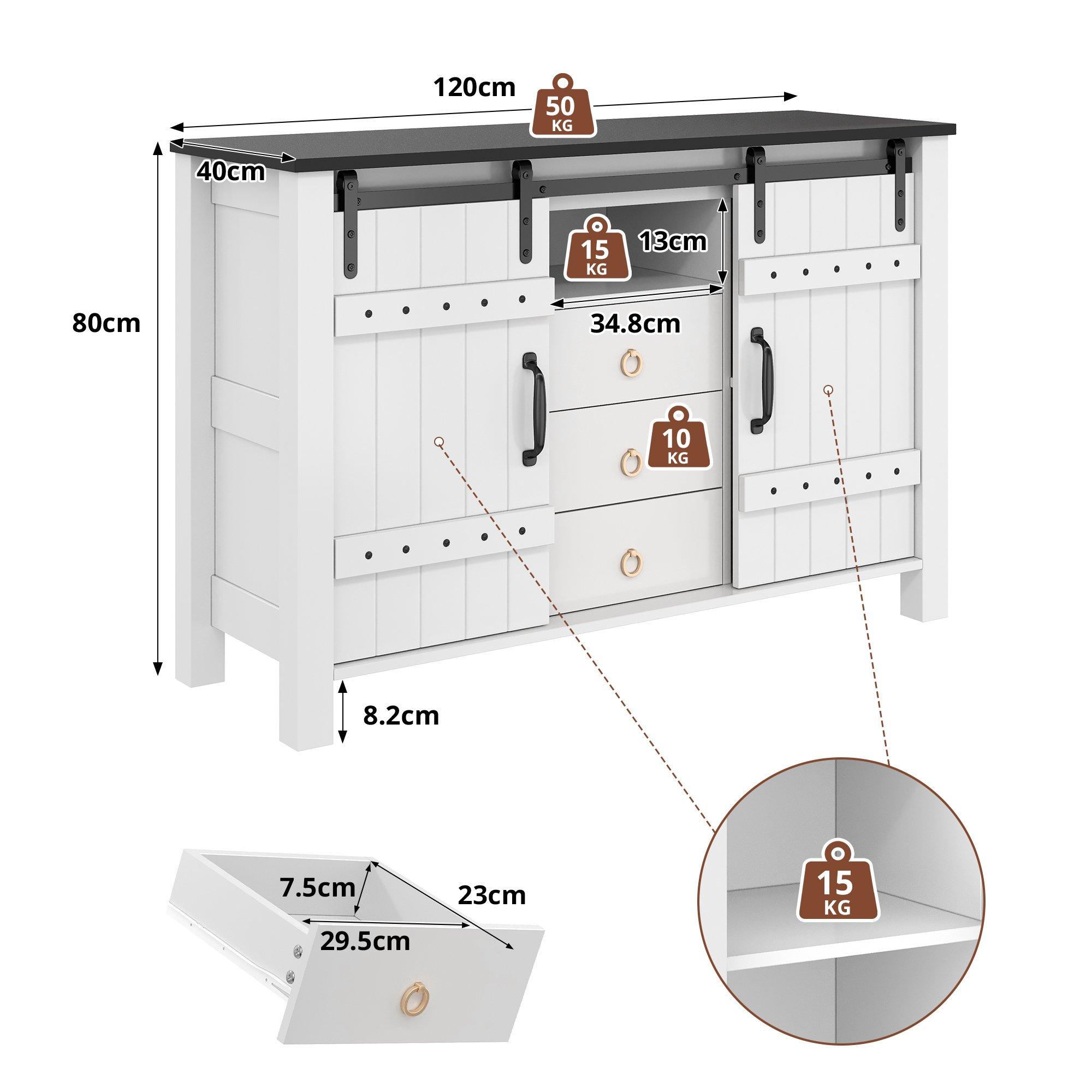 White - Urban Meuble - Rustic Sideboard Buffet with Sliding Doors - 6