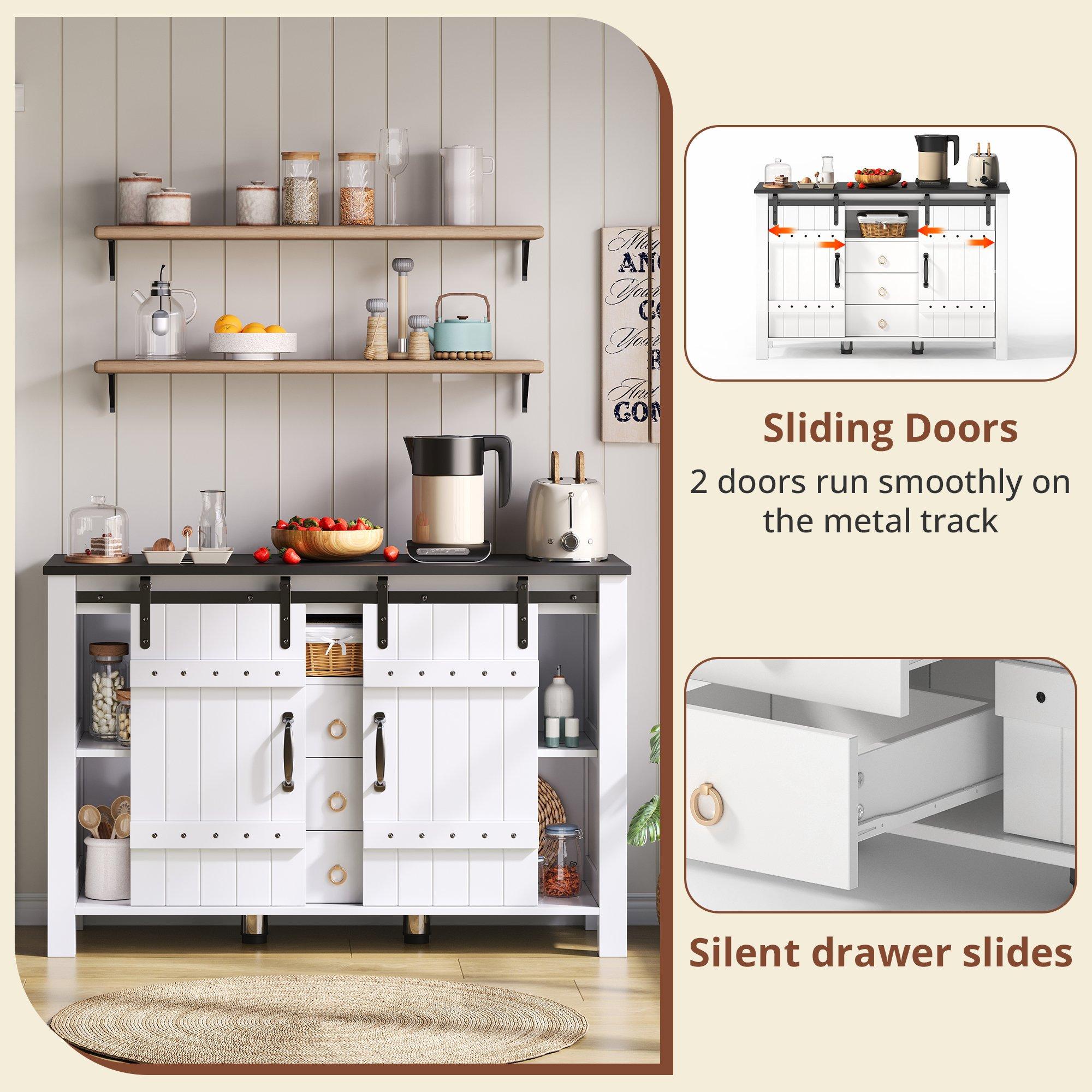 White - Urban Meuble - Rustic Sideboard Buffet with Sliding Doors - 7