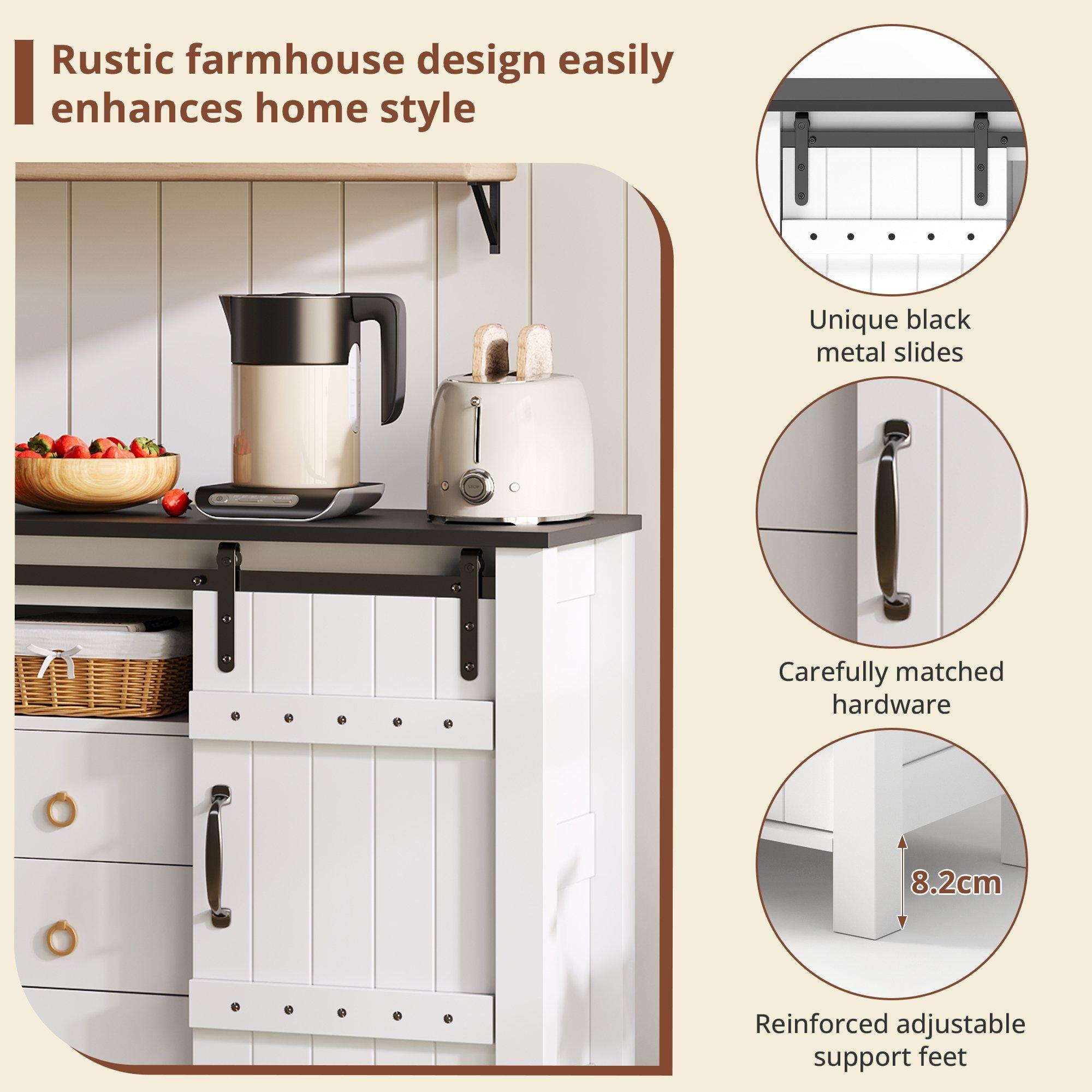 White - Urban Meuble - Rustic Sideboard Buffet with Sliding Doors - 9