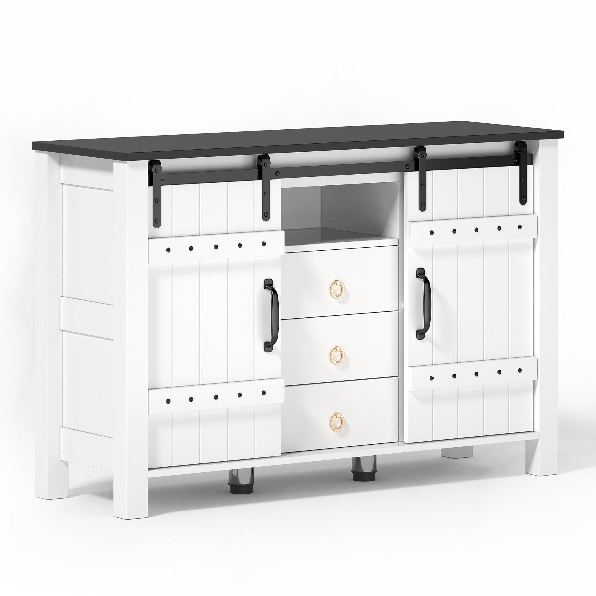White - Urban Meuble - Rustic Sideboard Buffet with Sliding Doors - 10