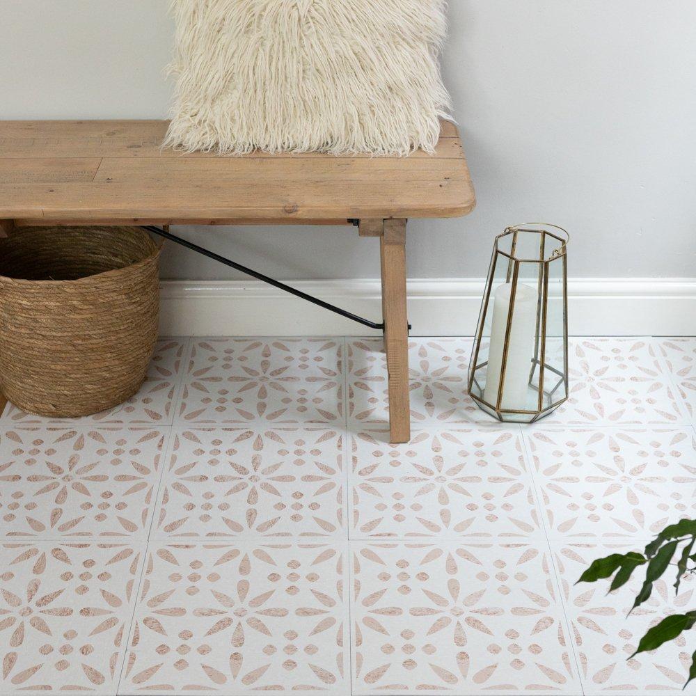 Beige - D C Fix - Self Adhesive Vinyl Floor Tiles Vintage Flowers - 4