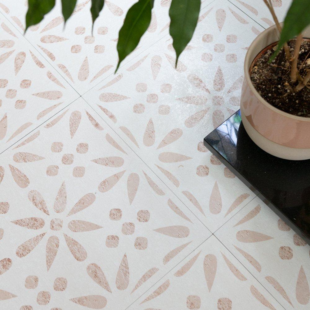 Beige - D C Fix - Self Adhesive Vinyl Floor Tiles Vintage Flowers - 5