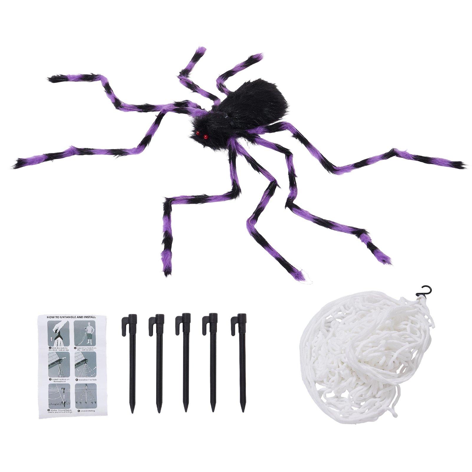 Black/Purple - LIFE IDEAS - 125cm Halloween Giant Spider & Web Decorations - 7